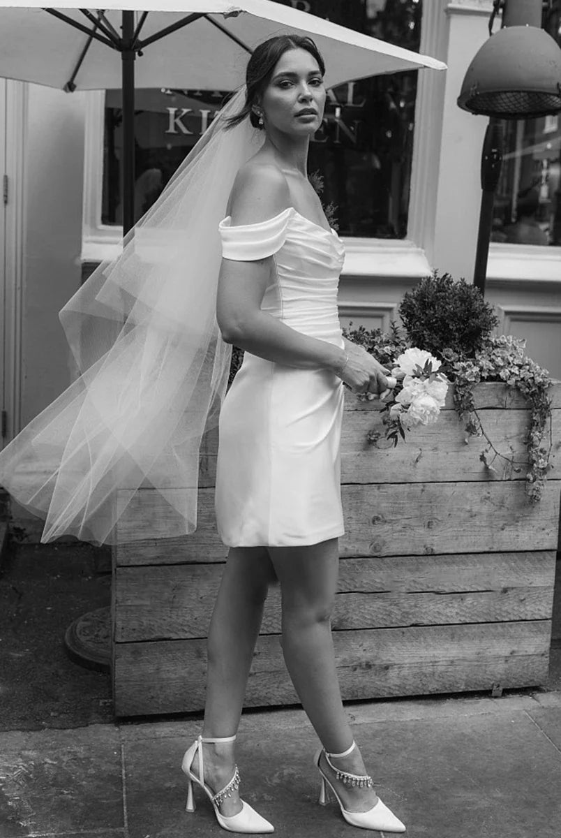 KissDress-Elody Off-the-Shoulder Short Satin Cowl Neck Simple Formal Wedding Dress With Slit