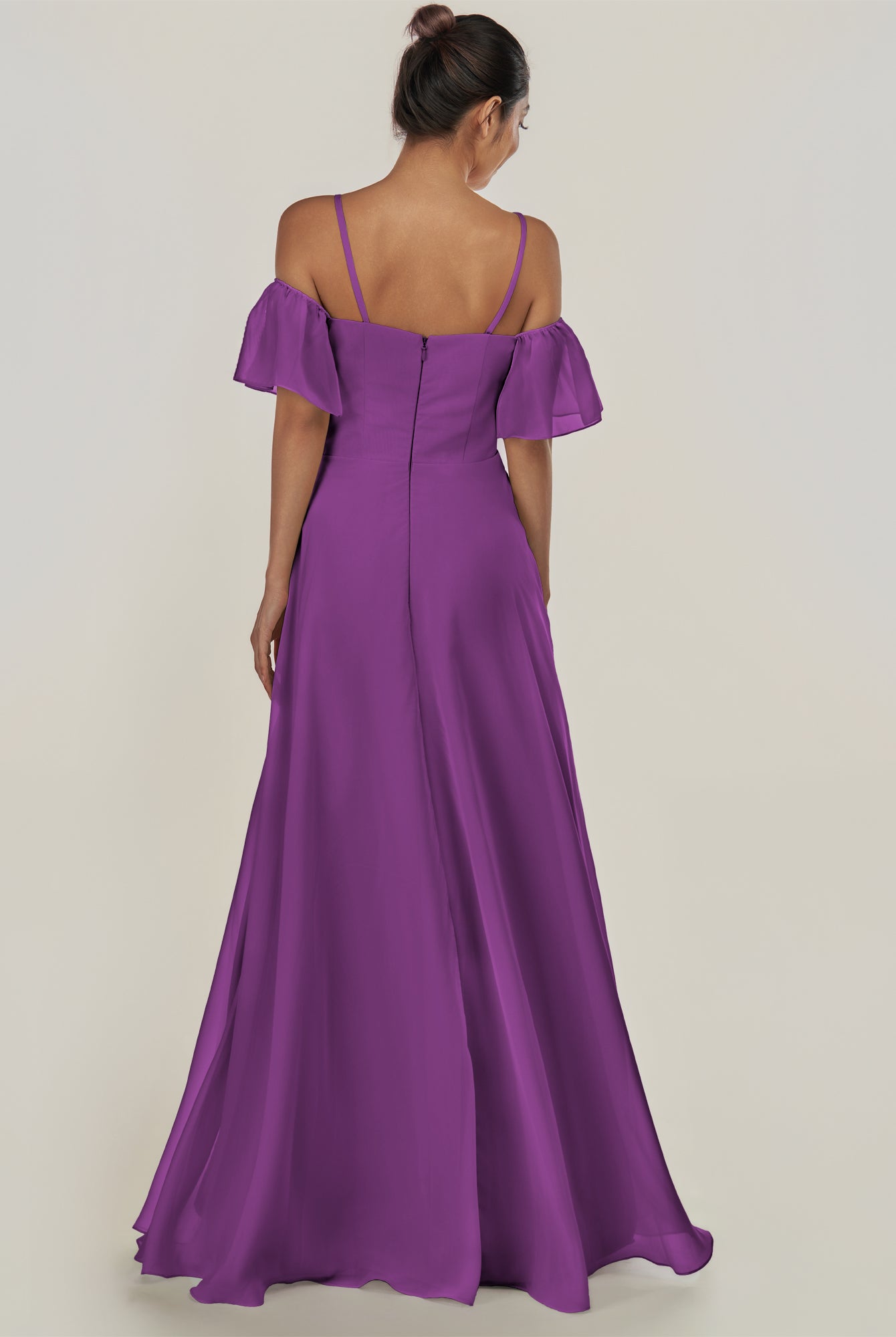 KissDress-Olia Amethyst A Line Chiffon Off the Shoulder Long Bridesmaid Dress with Slit
