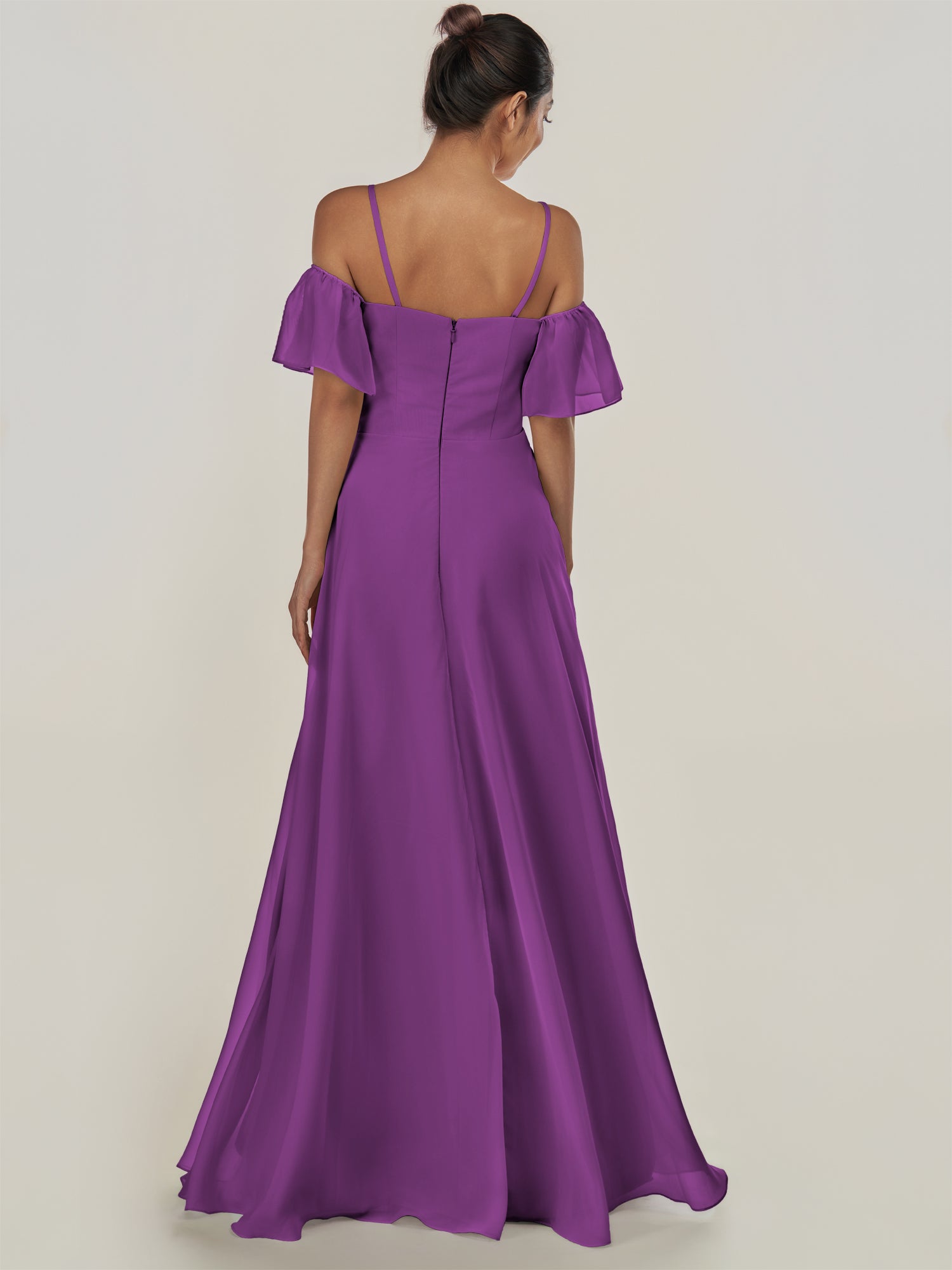 KissDress-Olia Amethyst A Line Chiffon Off the Shoulder Long Bridesmaid Dress with Slit
