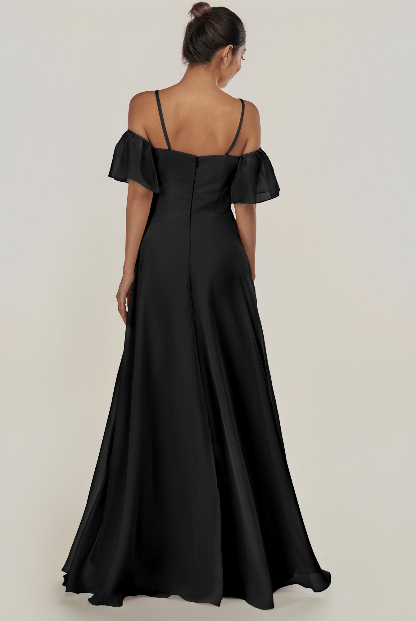 KissDress-Olia Black A Line Chiffon Off the Shoulder Long Bridesmaid Dress with Slit