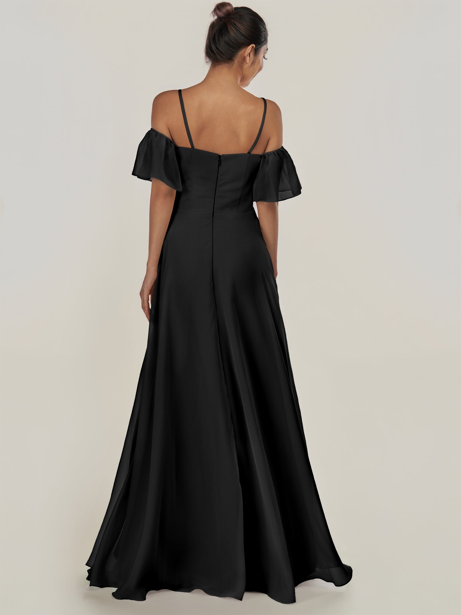 KissDress-Olia Black A Line Chiffon Off the Shoulder Long Bridesmaid Dress with Slit