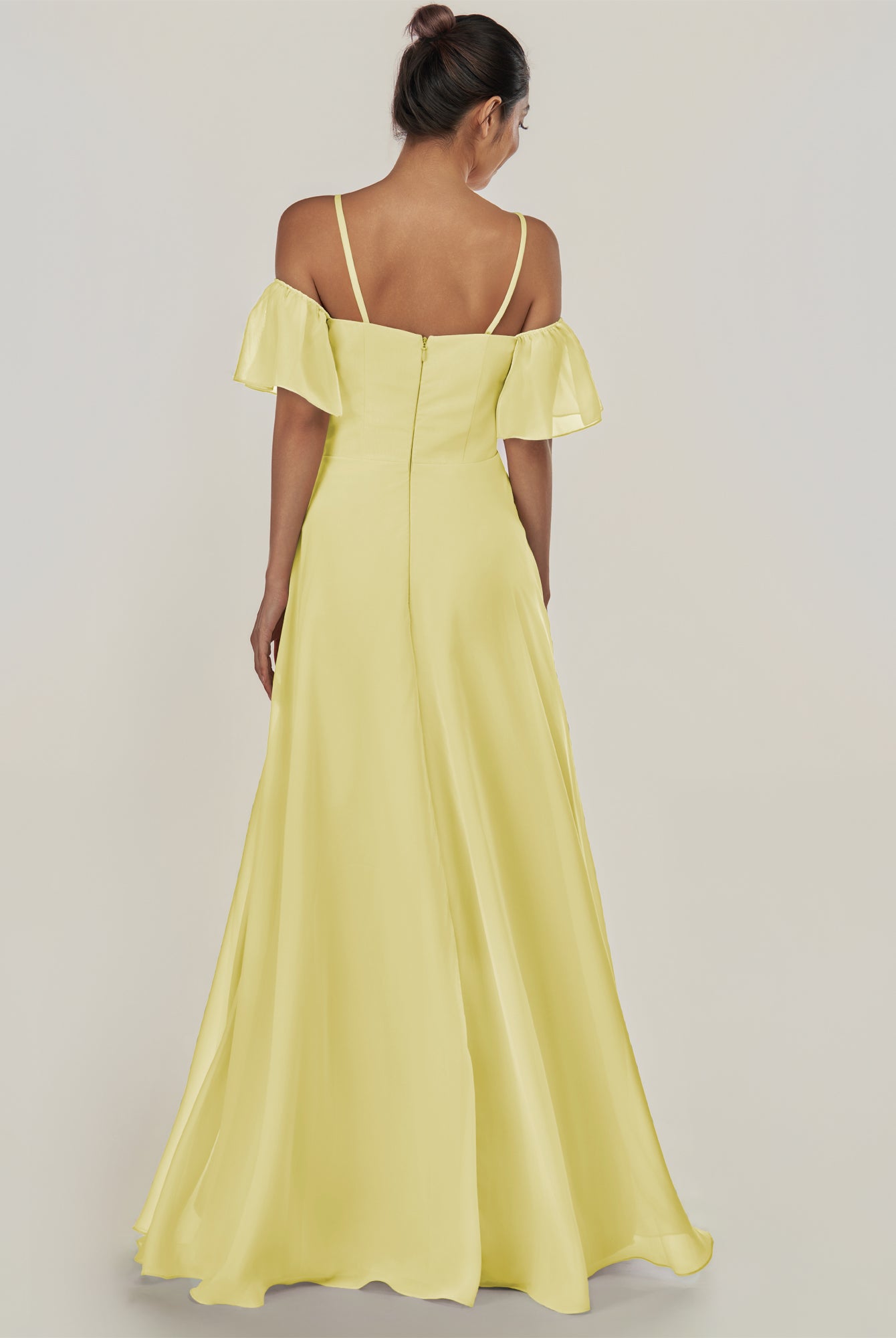KissDress-Olia Buttercup A Line Chiffon Off the Shoulder Long Bridesmaid Dress with Slit