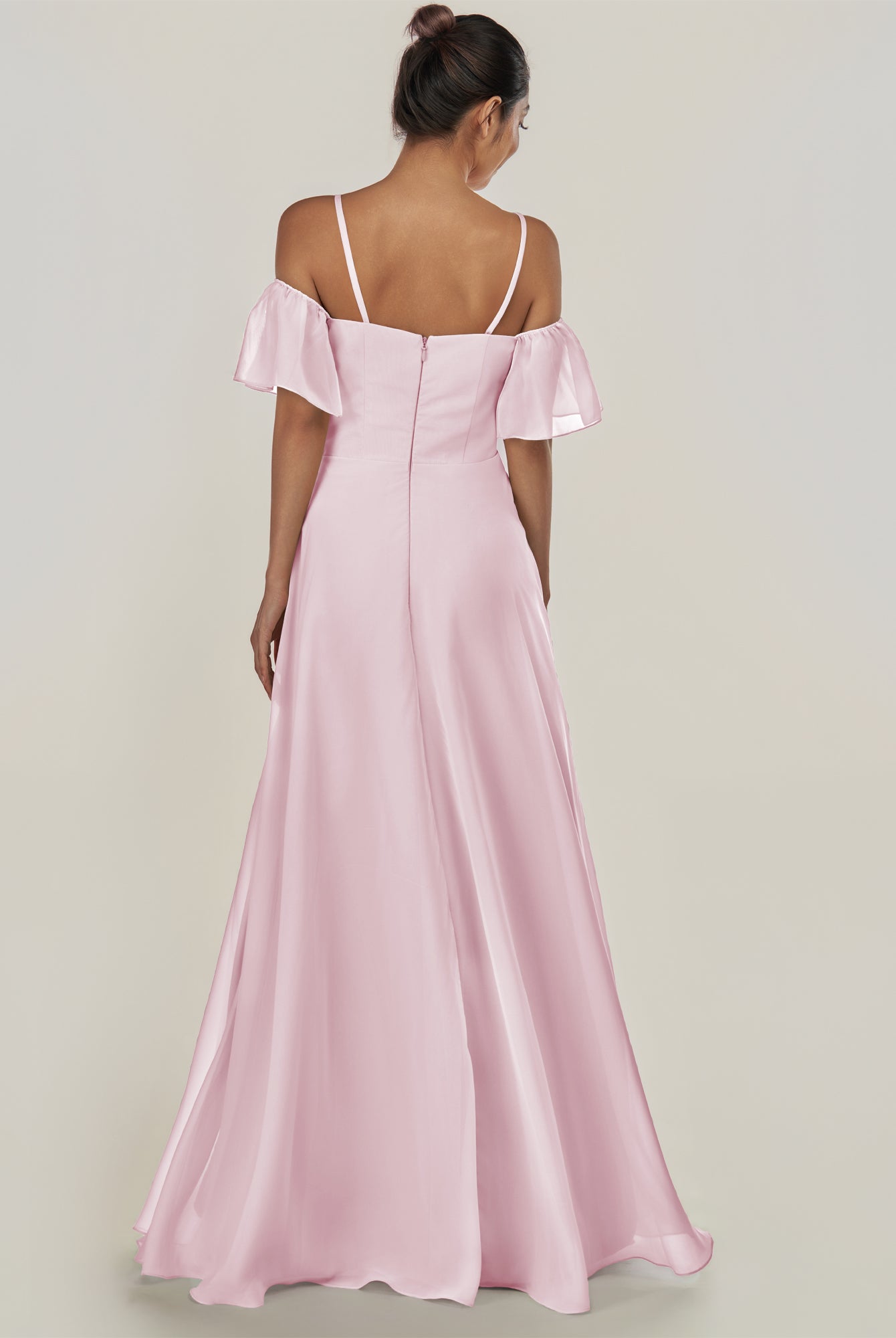 KissDress-Olia Candy Pink A Line Chiffon Off the Shoulder Long Bridesmaid Dress with Slit