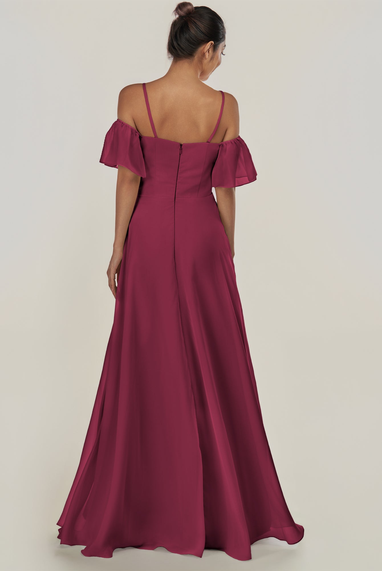 KissDress-Olia Desert Rose A Line Chiffon Off the Shoulder Long Bridesmaid Dress with Slit