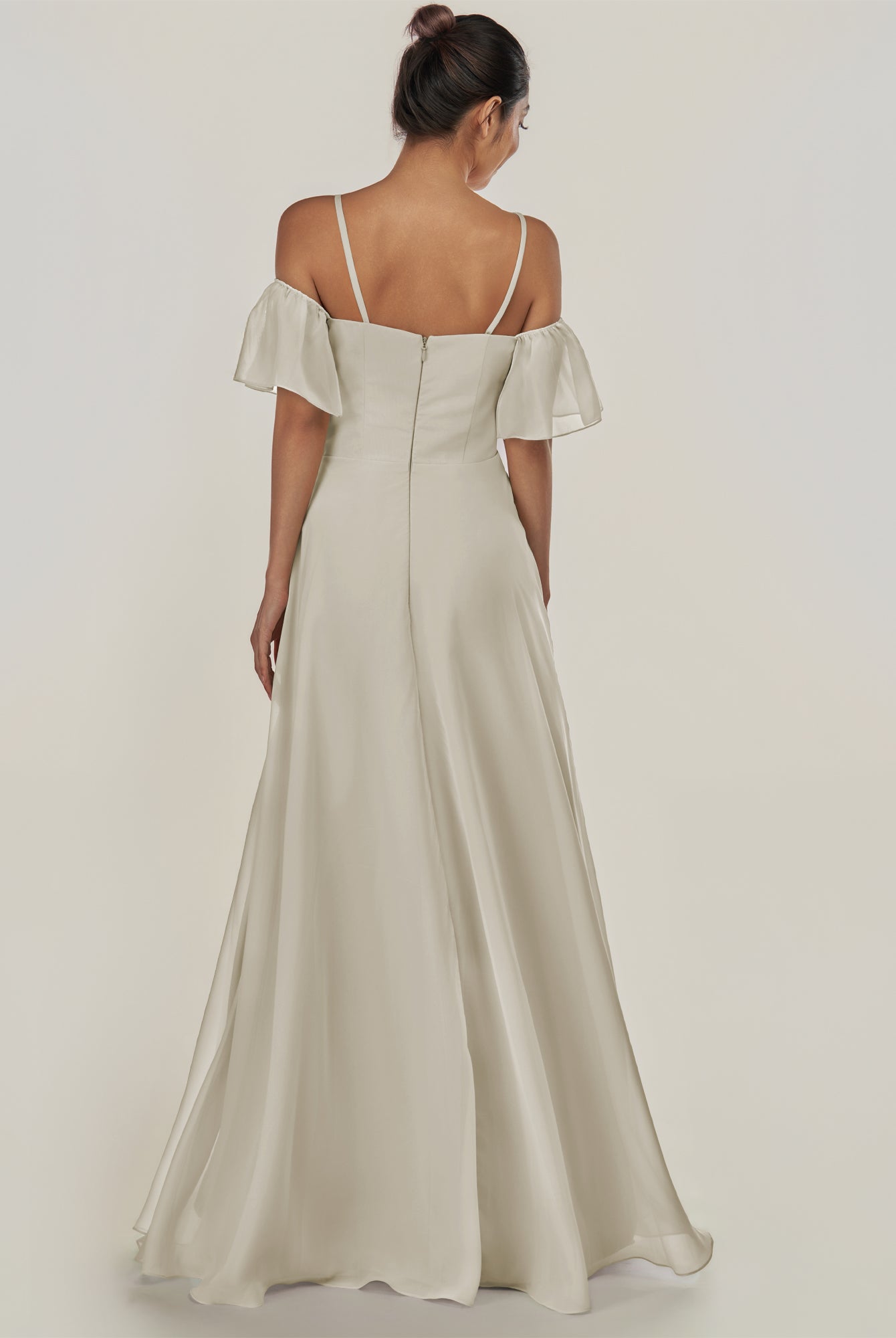 KissDress-Olia Dove Gray A Line Chiffon Off the Shoulder Long Bridesmaid Dress with Slit