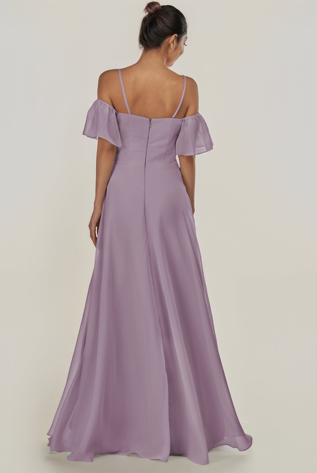 KissDress-Olia Dusk A Line Chiffon Off the Shoulder Long Bridesmaid Dress with Slit