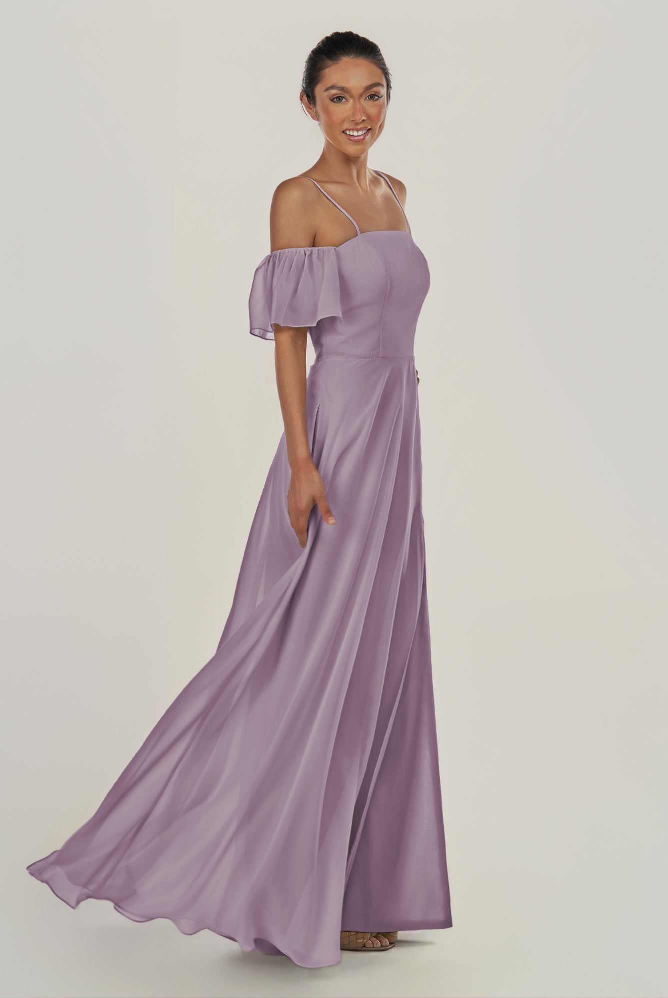 KissDress-Olia Dusk A Line Chiffon Off the Shoulder Long Bridesmaid Dress with Slit