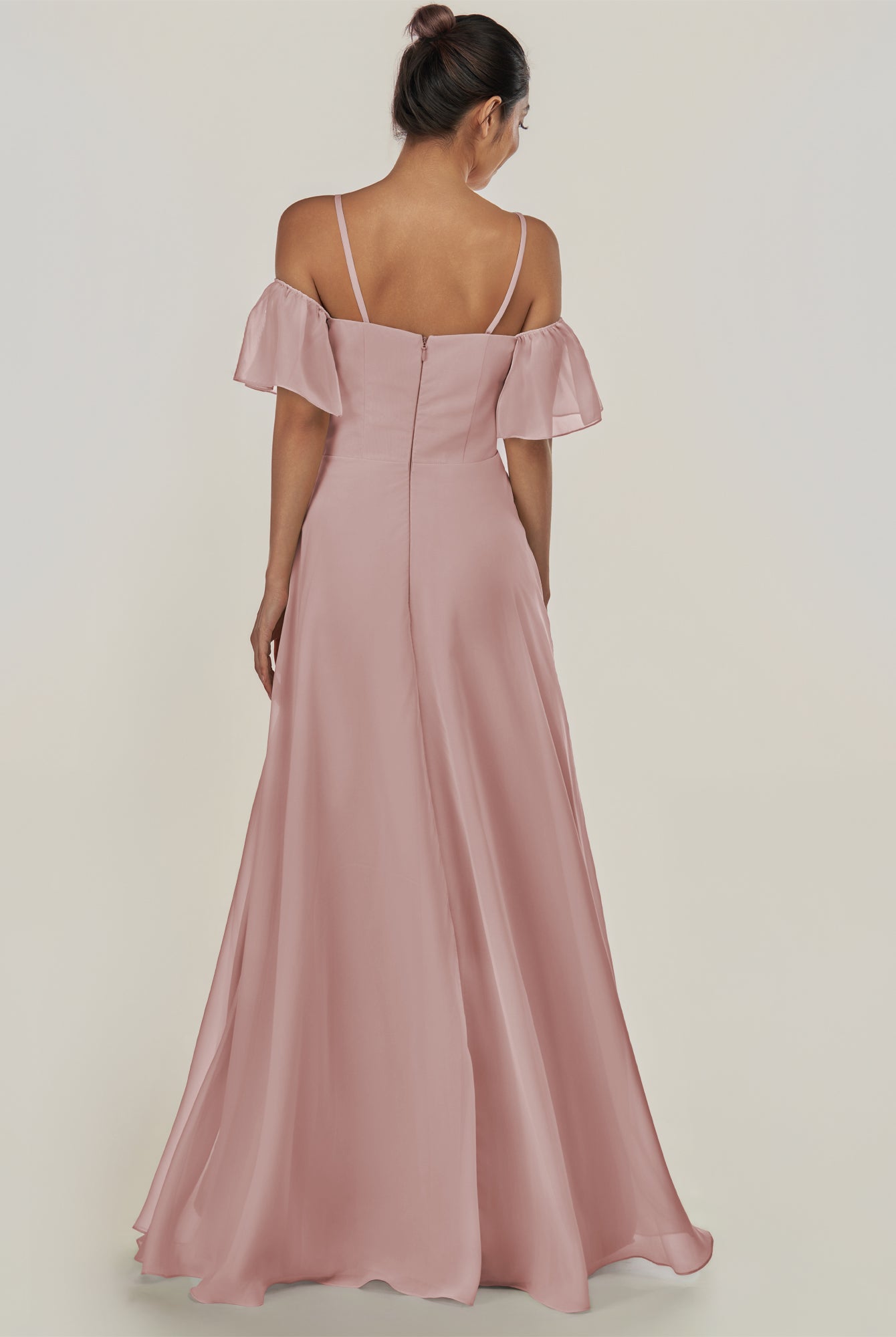KissDress-Olia Dusty Rose A Line Chiffon Off the Shoulder Long Bridesmaid Dress with Slit