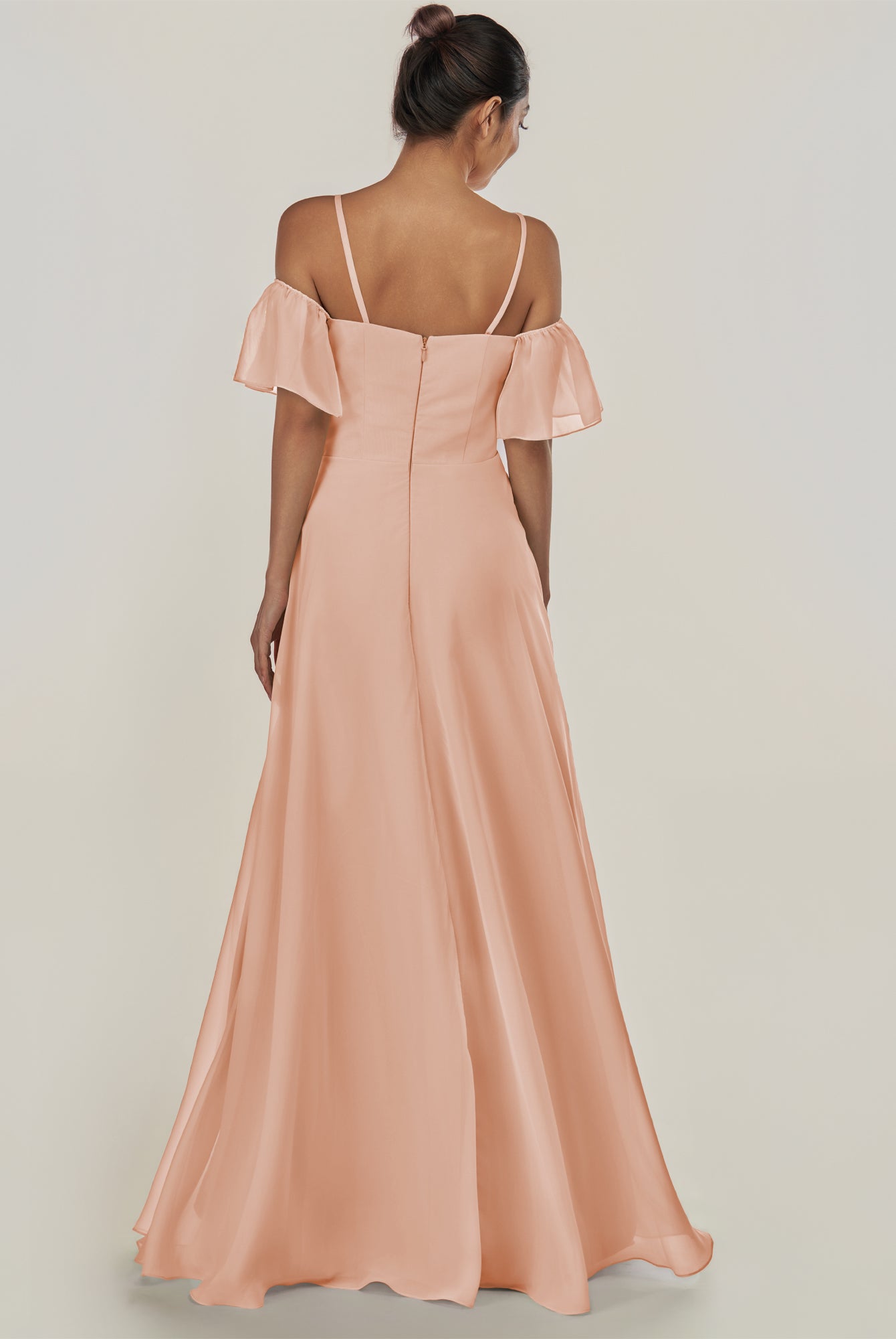 KissDress-Olia English Rose A Line Chiffon Off the Shoulder Long Bridesmaid Dress with Slit