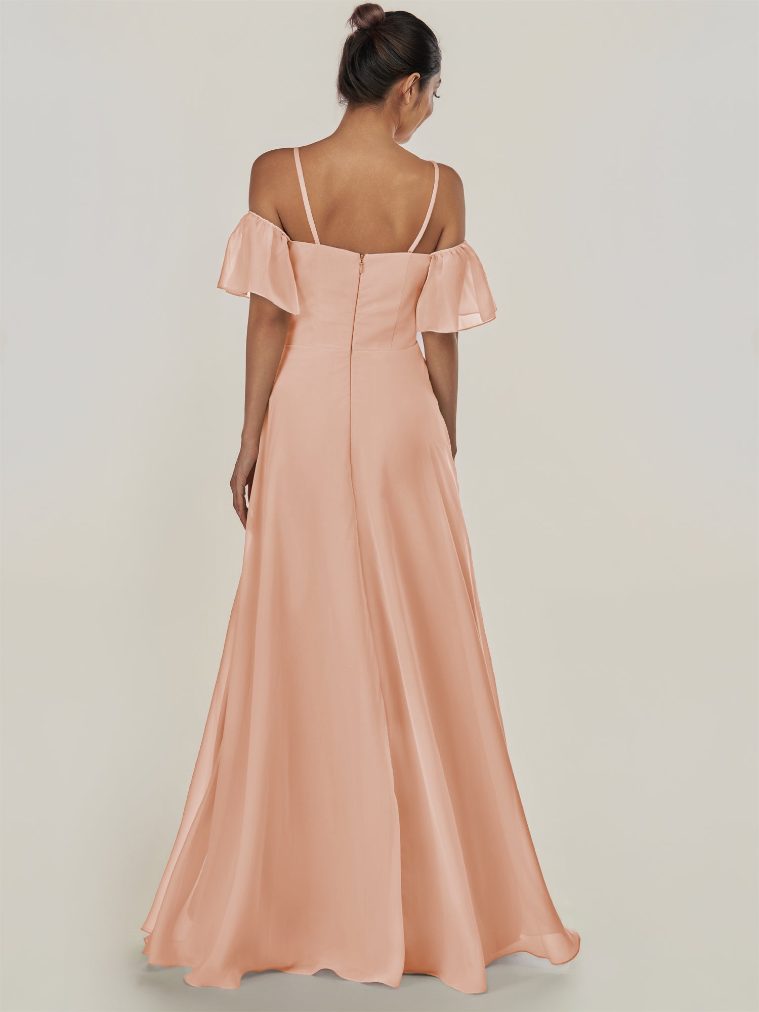 KissDress-Olia English Rose A Line Chiffon Off the Shoulder Long Bridesmaid Dress with Slit