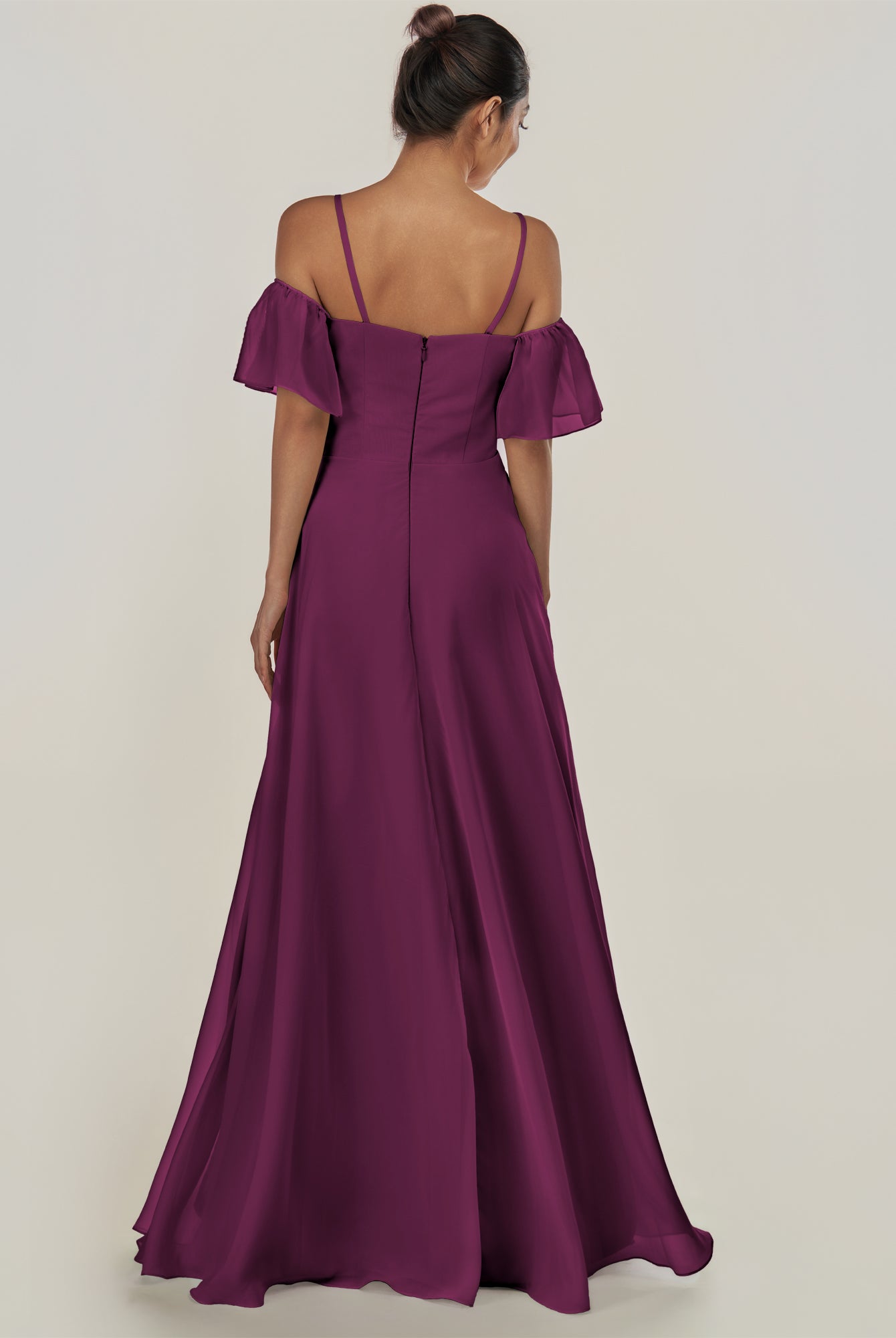 KissDress-Olia Fig A Line Chiffon Off the Shoulder Long Bridesmaid Dress with Slit