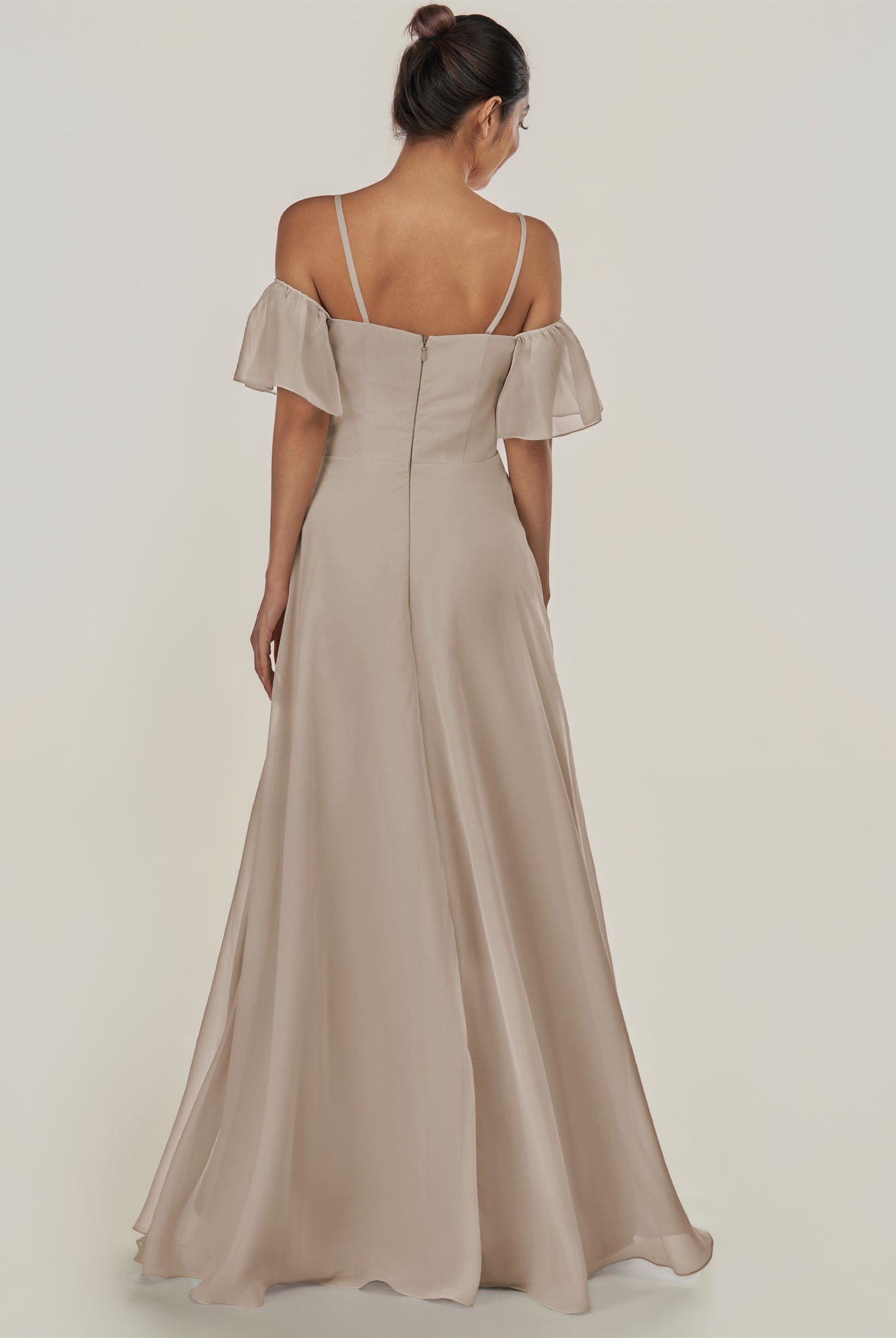 KissDress-Olia Frost A Line Chiffon Off the Shoulder Long Bridesmaid Dress with Slit