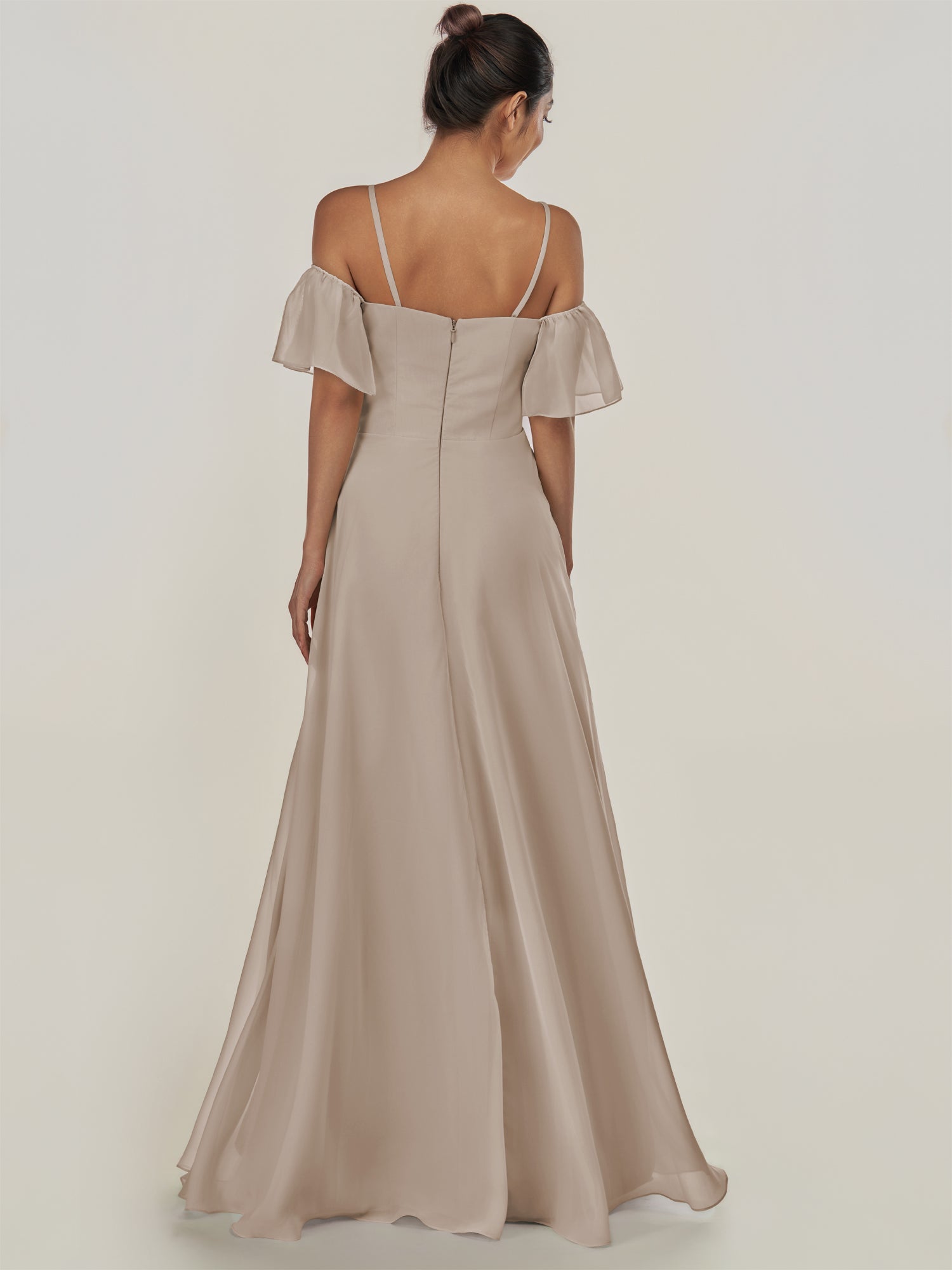 KissDress-Olia Frost A Line Chiffon Off the Shoulder Long Bridesmaid Dress with Slit