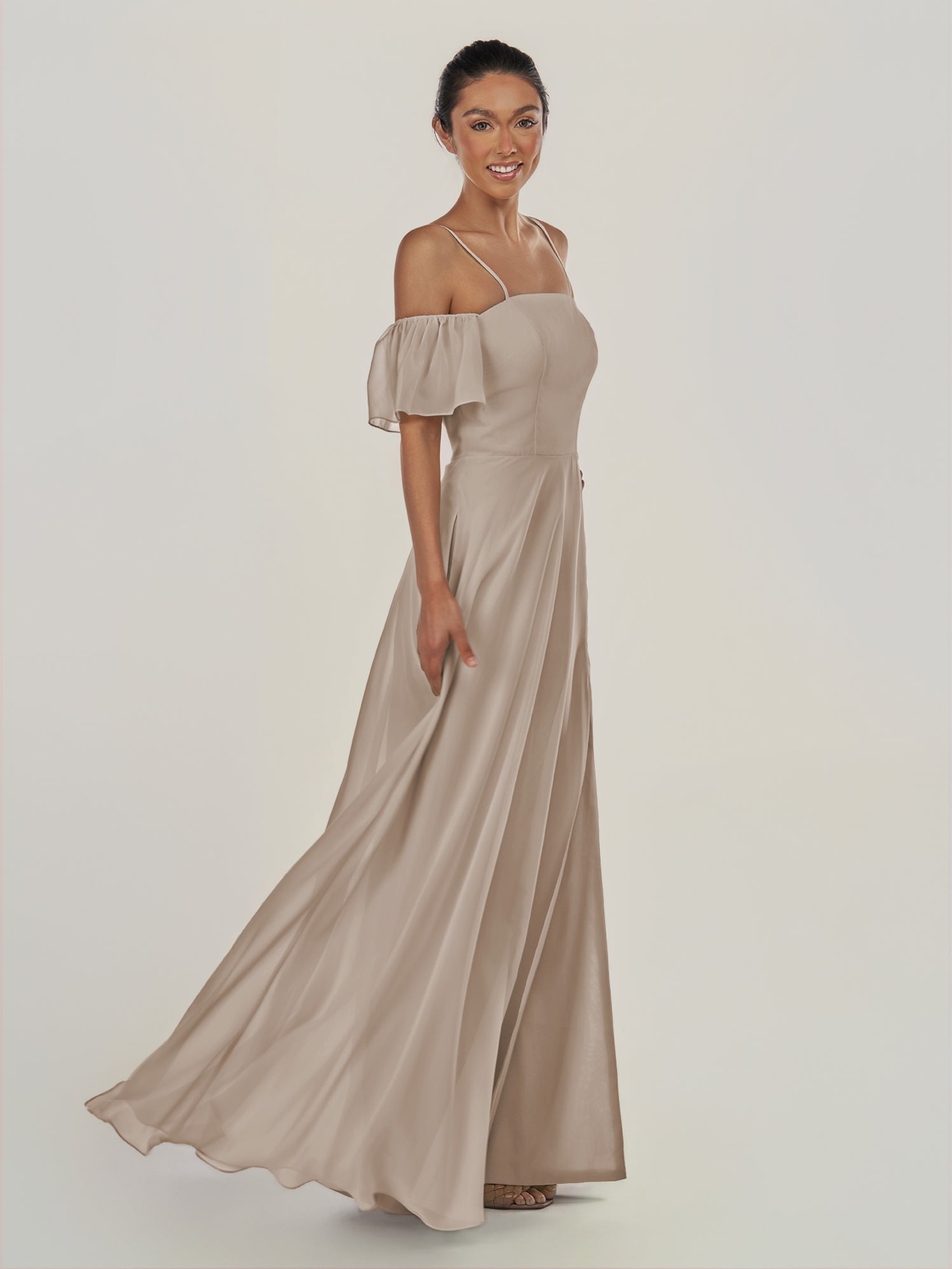 KissDress-Olia Frost A Line Chiffon Off the Shoulder Long Bridesmaid Dress with Slit