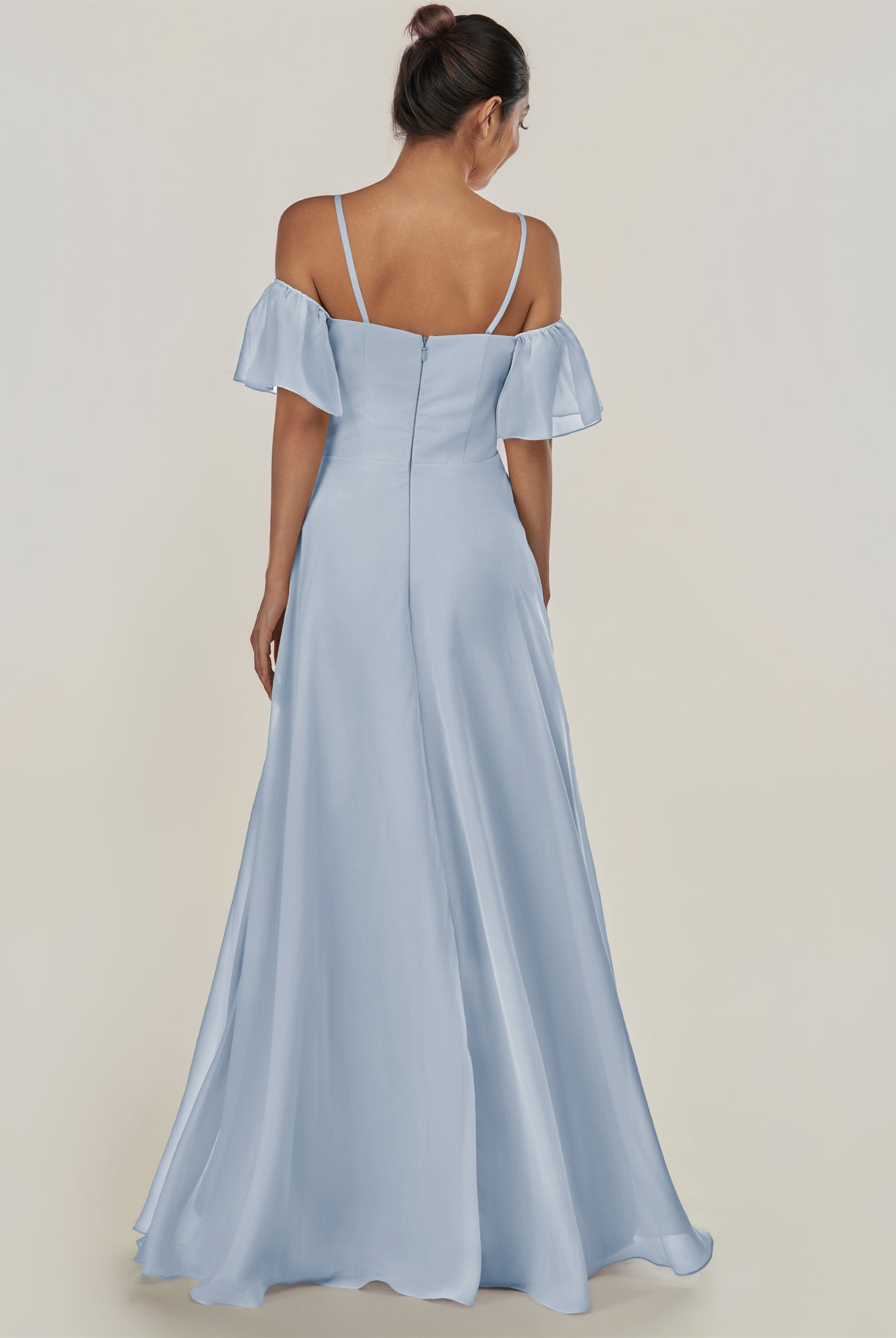 KissDress-Olia Ice A Line Chiffon Off the Shoulder Long Bridesmaid Dress with Slit