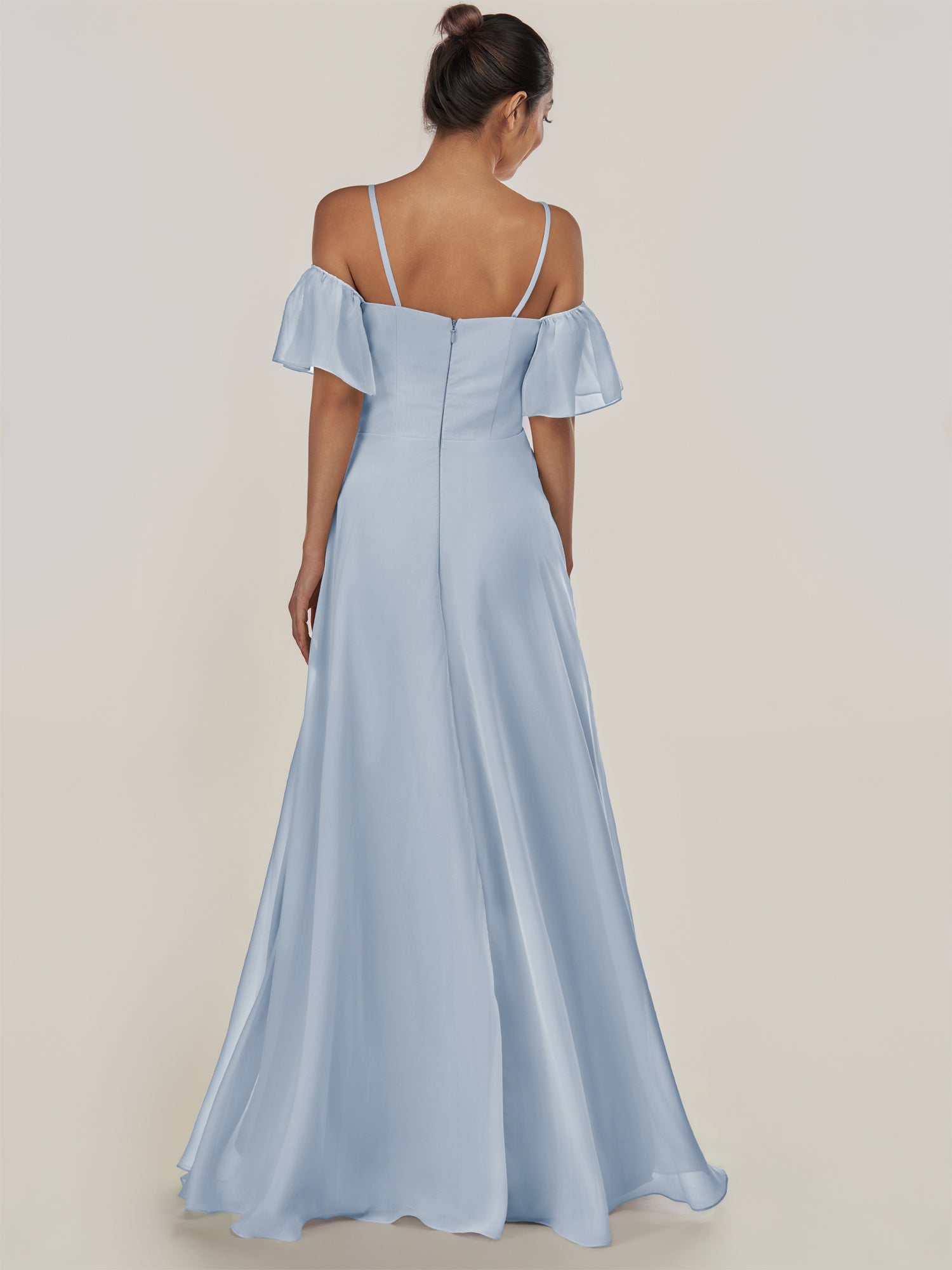 KissDress-Olia Ice A Line Chiffon Off the Shoulder Long Bridesmaid Dress with Slit