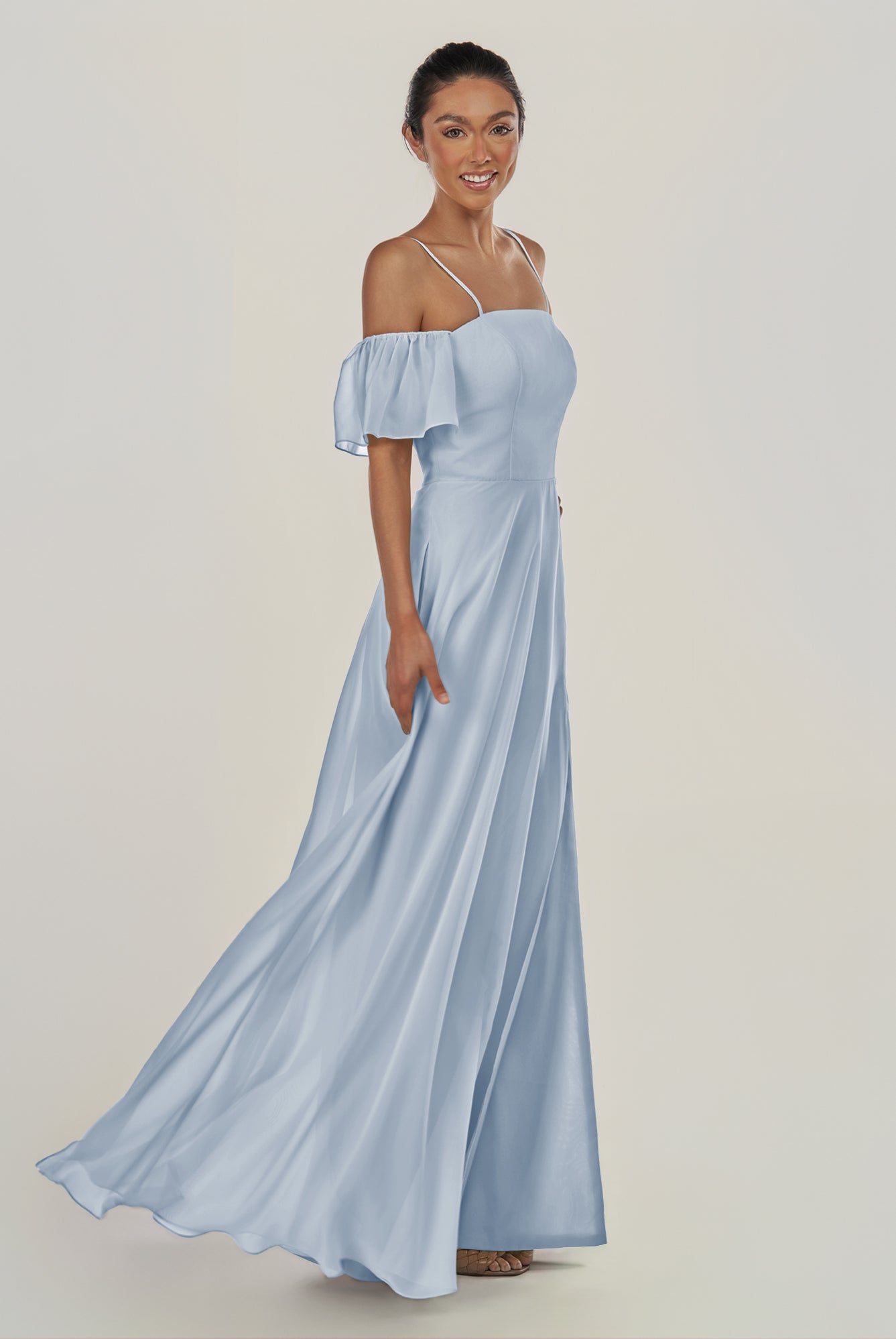 KissDress-Olia Ice A Line Chiffon Off the Shoulder Long Bridesmaid Dress with Slit