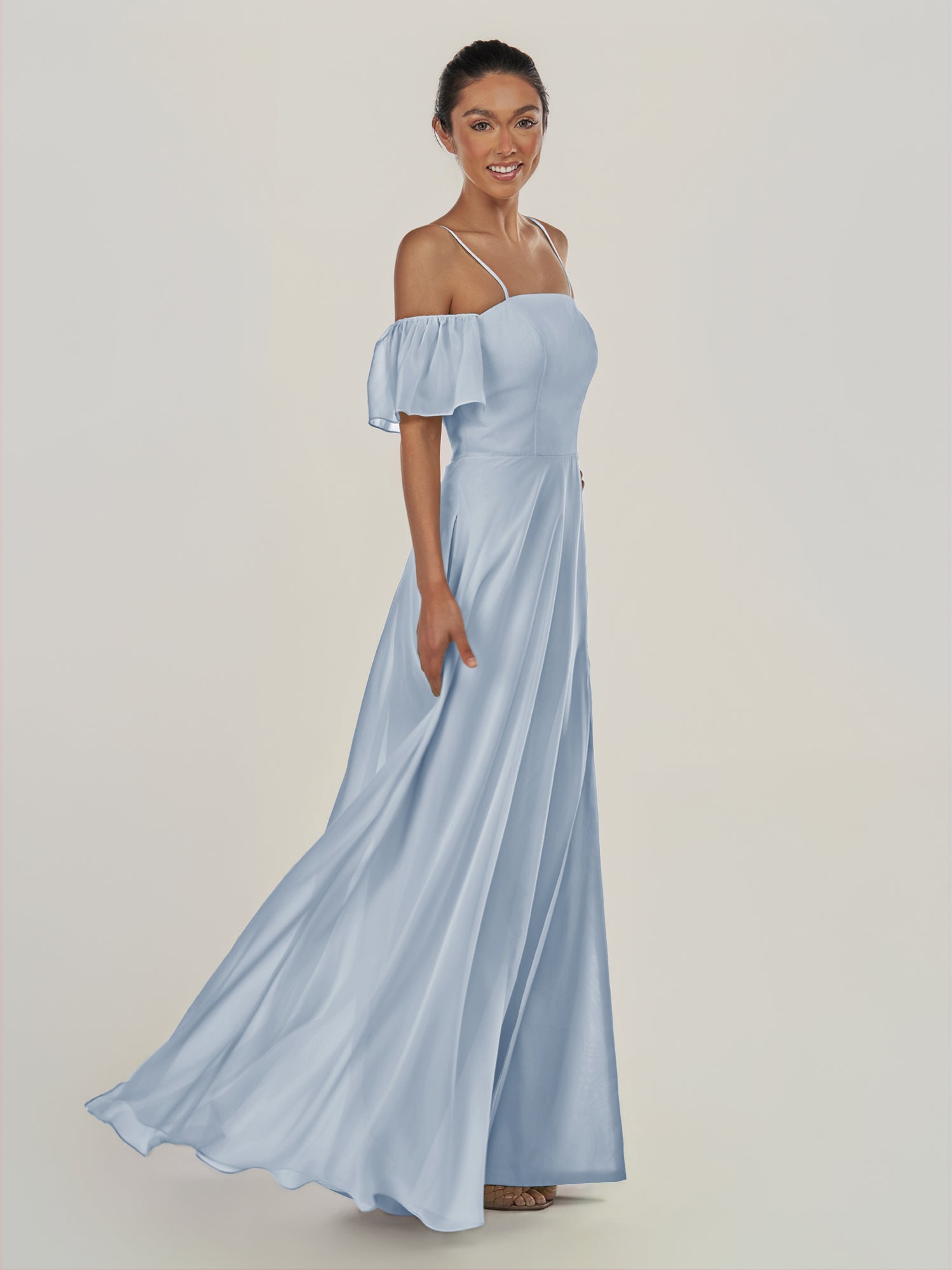 KissDress-Olia Ice A Line Chiffon Off the Shoulder Long Bridesmaid Dress with Slit