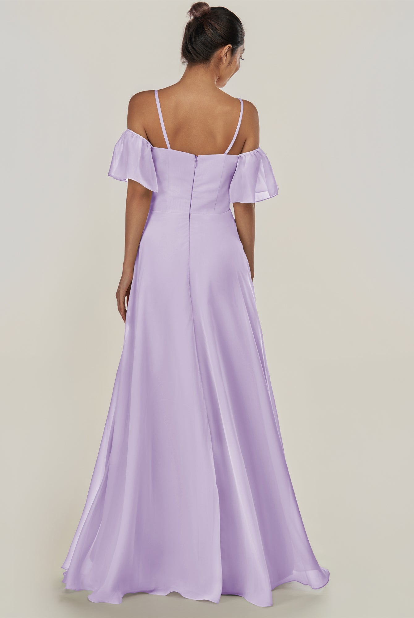 KissDress-Olia Lavender A Line Chiffon Off the Shoulder Long Bridesmaid Dress with Slit