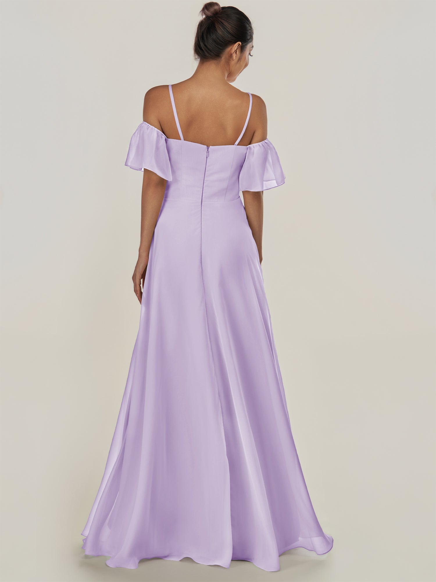 KissDress-Olia Lavender A Line Chiffon Off the Shoulder Long Bridesmaid Dress with Slit