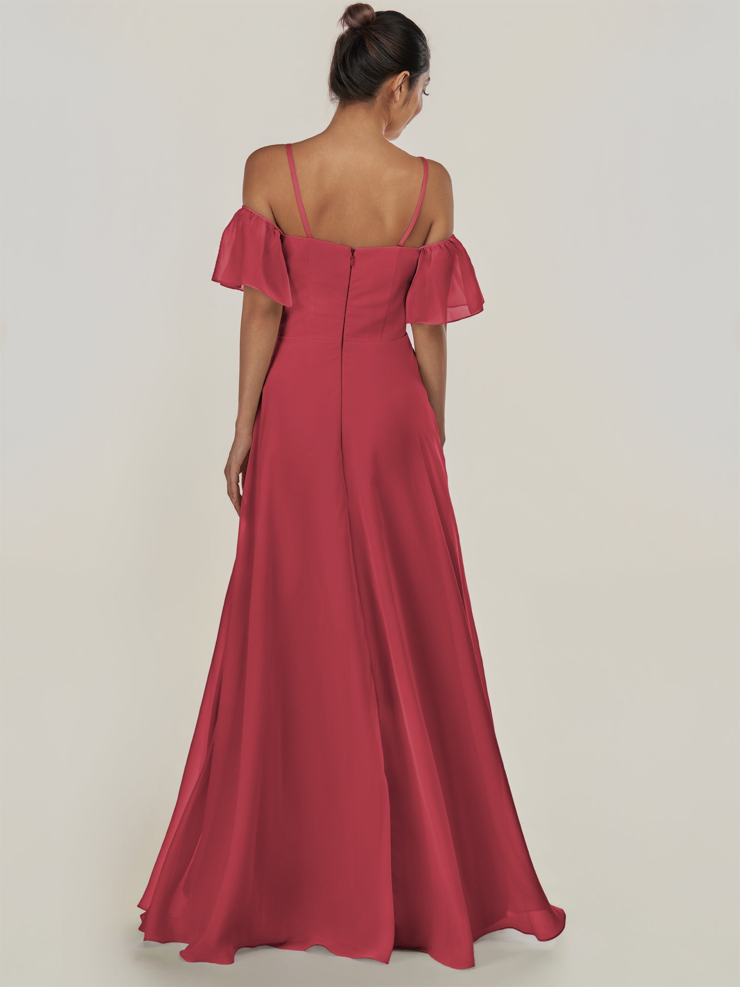 KissDress-Olia Merlot A Line Chiffon Off the Shoulder Long Bridesmaid Dress with Slit