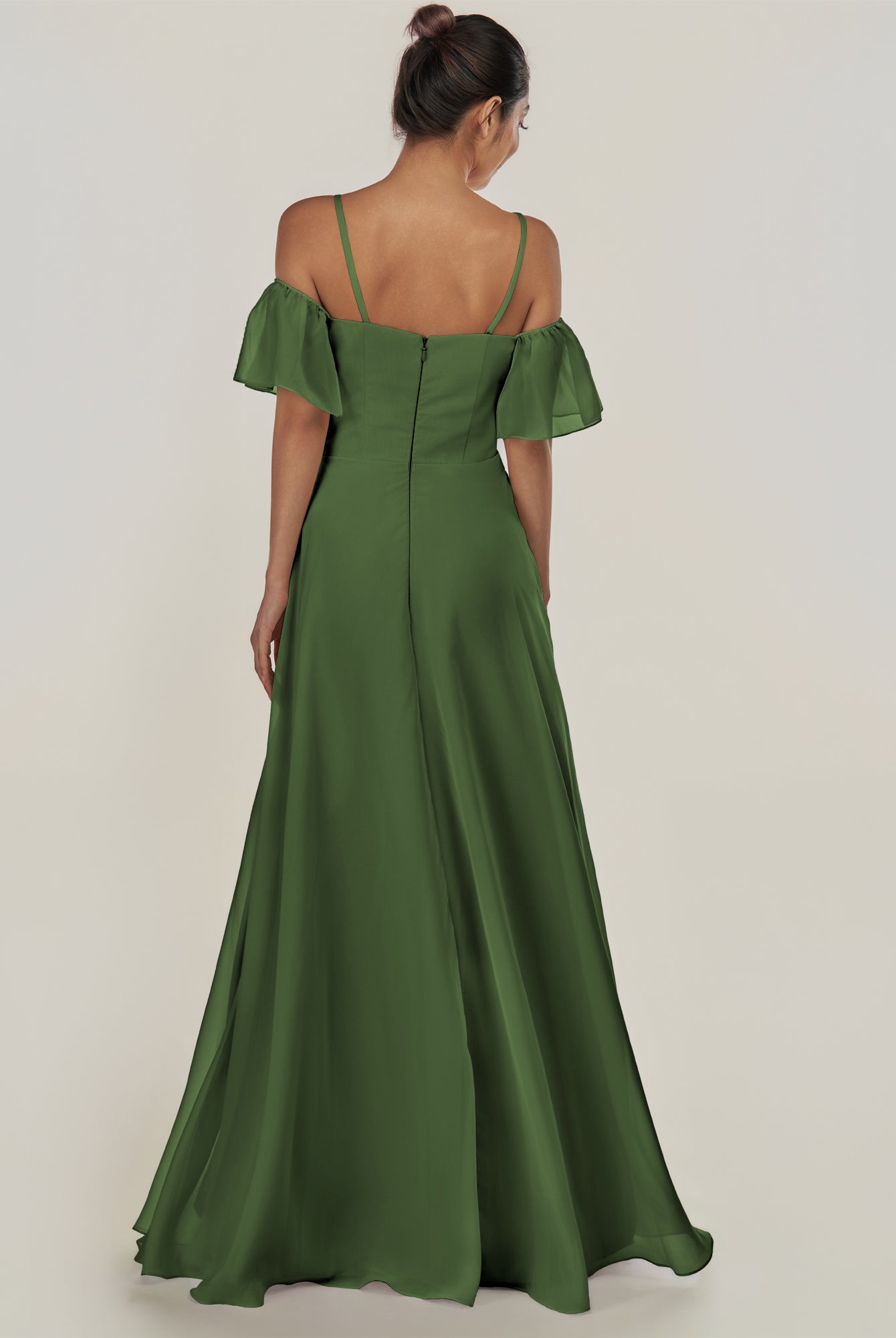 KissDress-Olia Moss A Line Chiffon Off the Shoulder Long Bridesmaid Dress with Slit