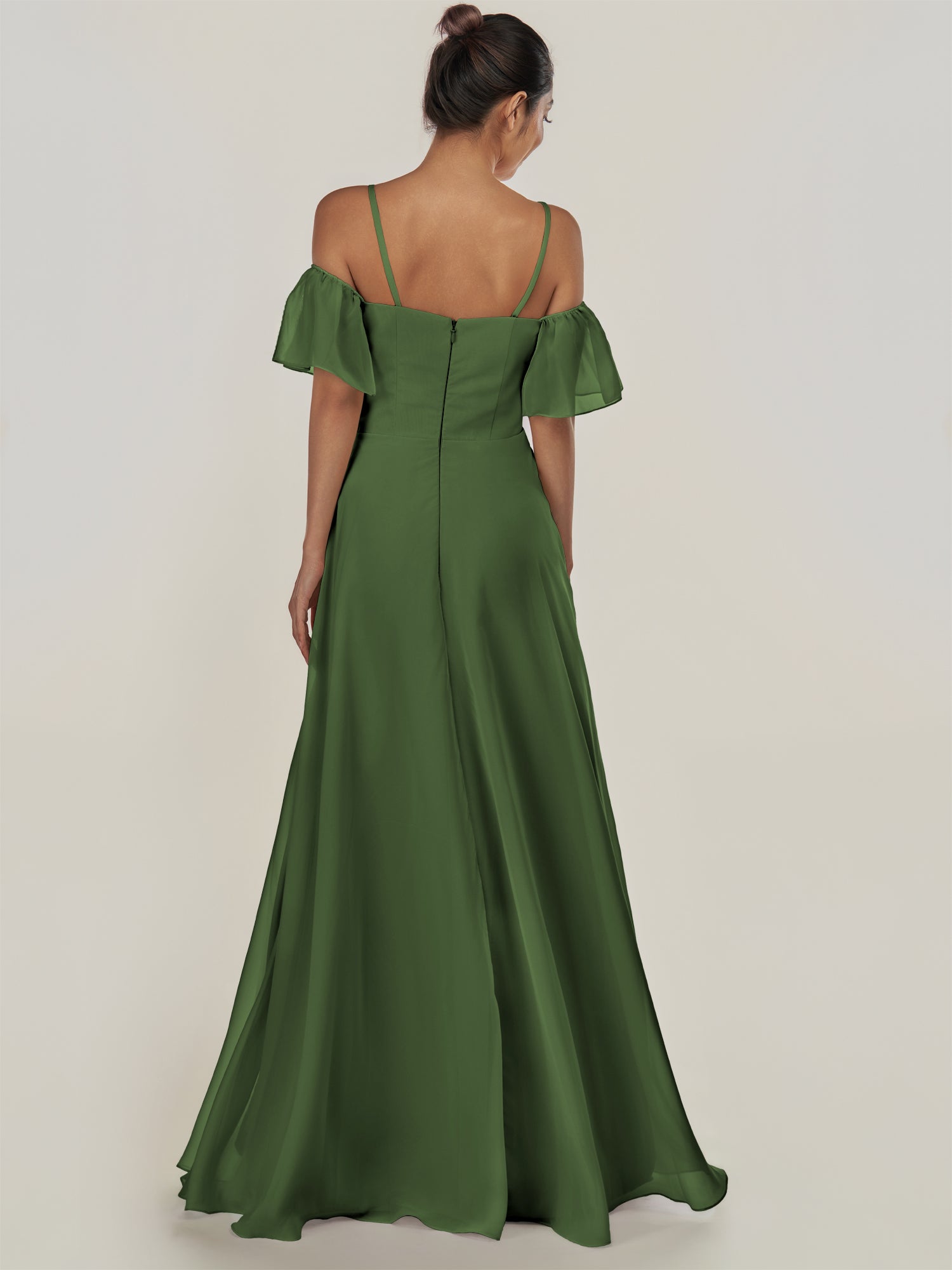 KissDress-Olia Moss A Line Chiffon Off the Shoulder Long Bridesmaid Dress with Slit