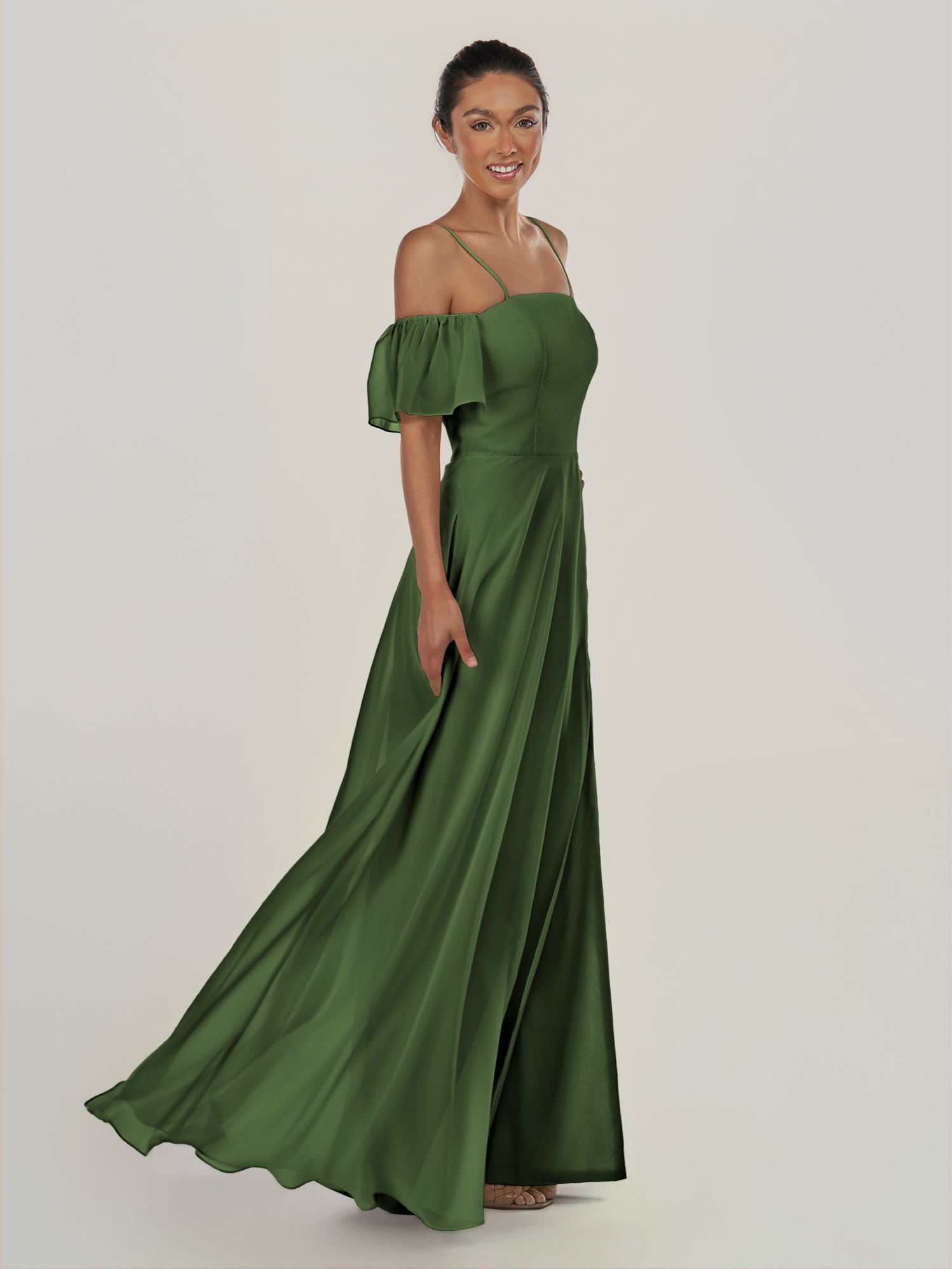 KissDress-Olia Moss A Line Chiffon Off the Shoulder Long Bridesmaid Dress with Slit