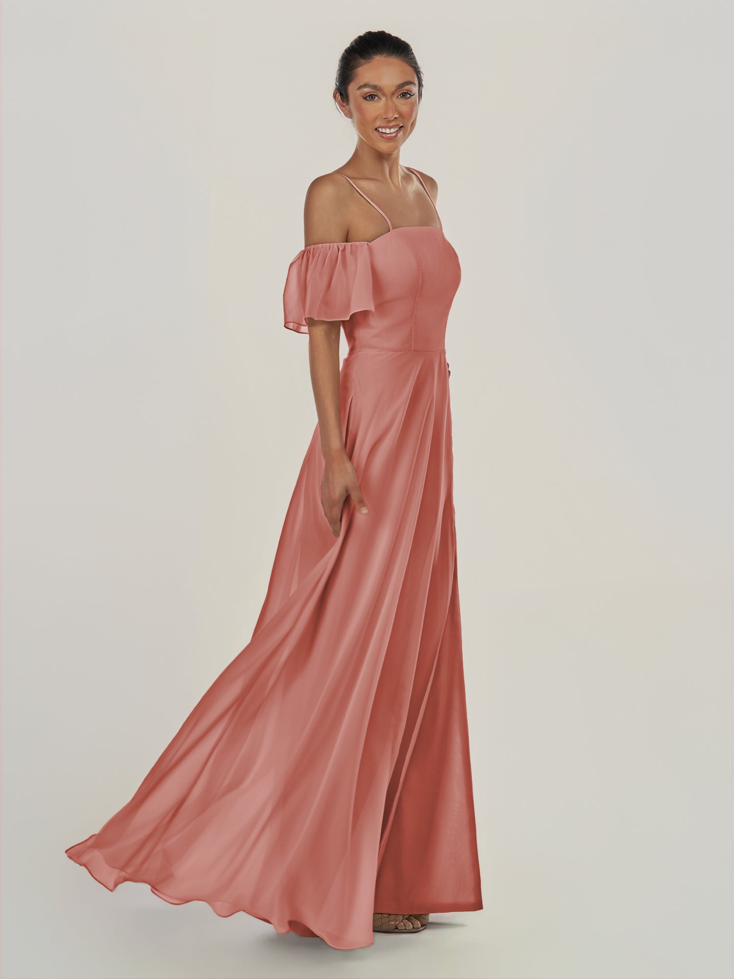 KissDress-Olia Mulberry A Line Chiffon Off the Shoulder Long Bridesmaid Dress with Slit