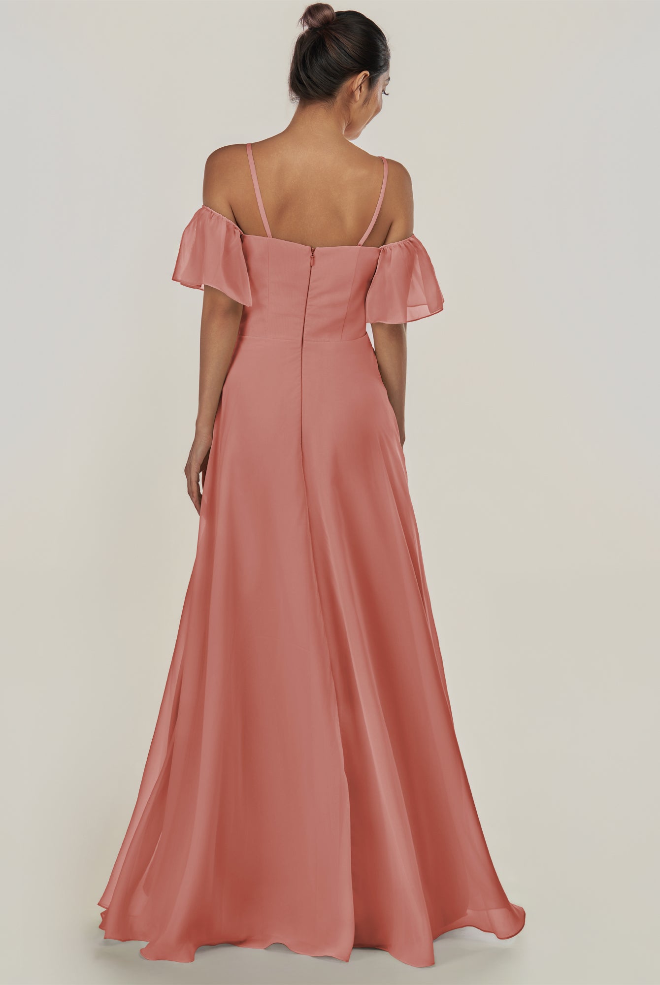 KissDress-Olia Mulberry A Line Chiffon Off the Shoulder Long Bridesmaid Dress with Slit
