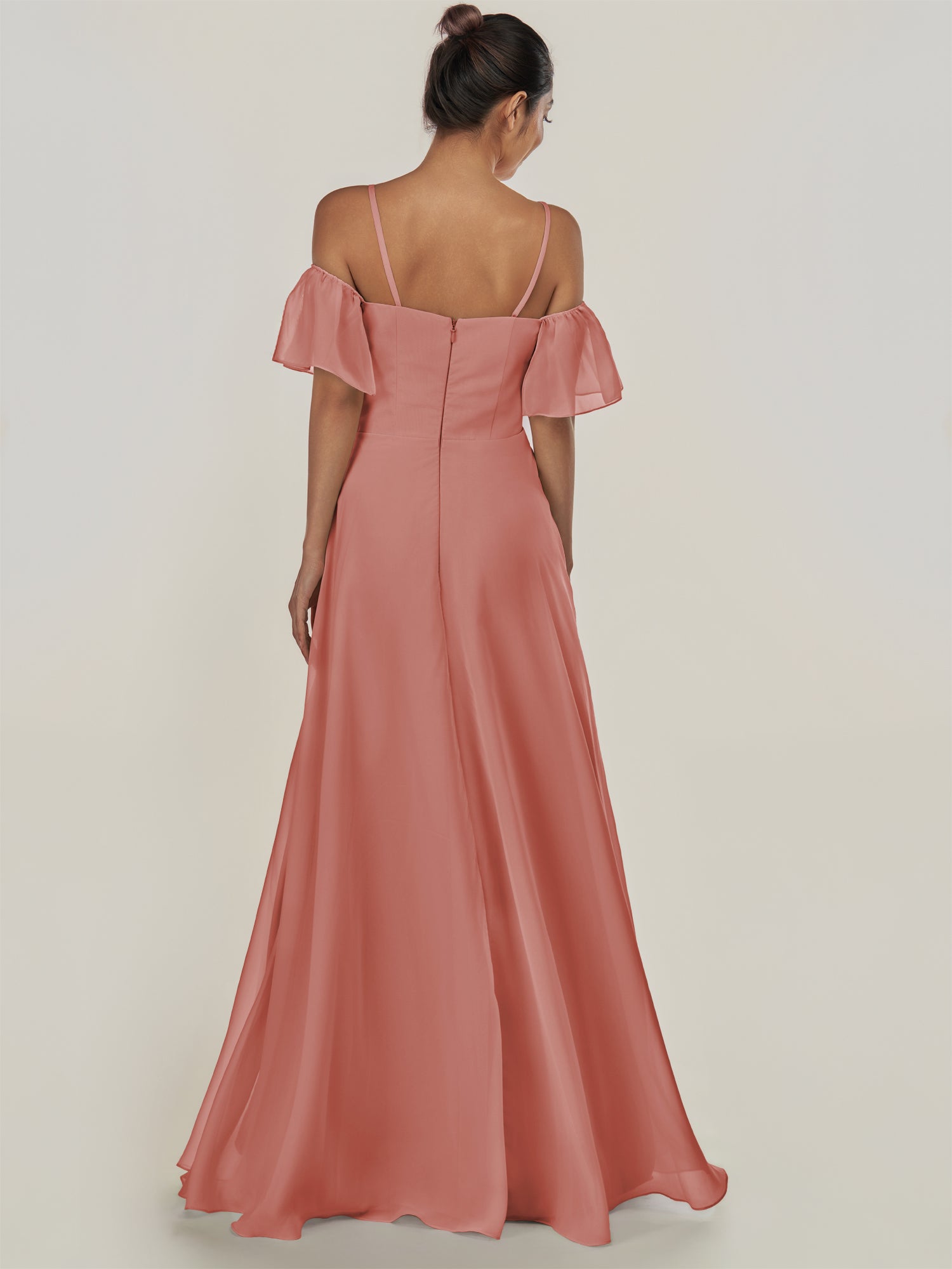 KissDress-Olia Mulberry A Line Chiffon Off the Shoulder Long Bridesmaid Dress with Slit