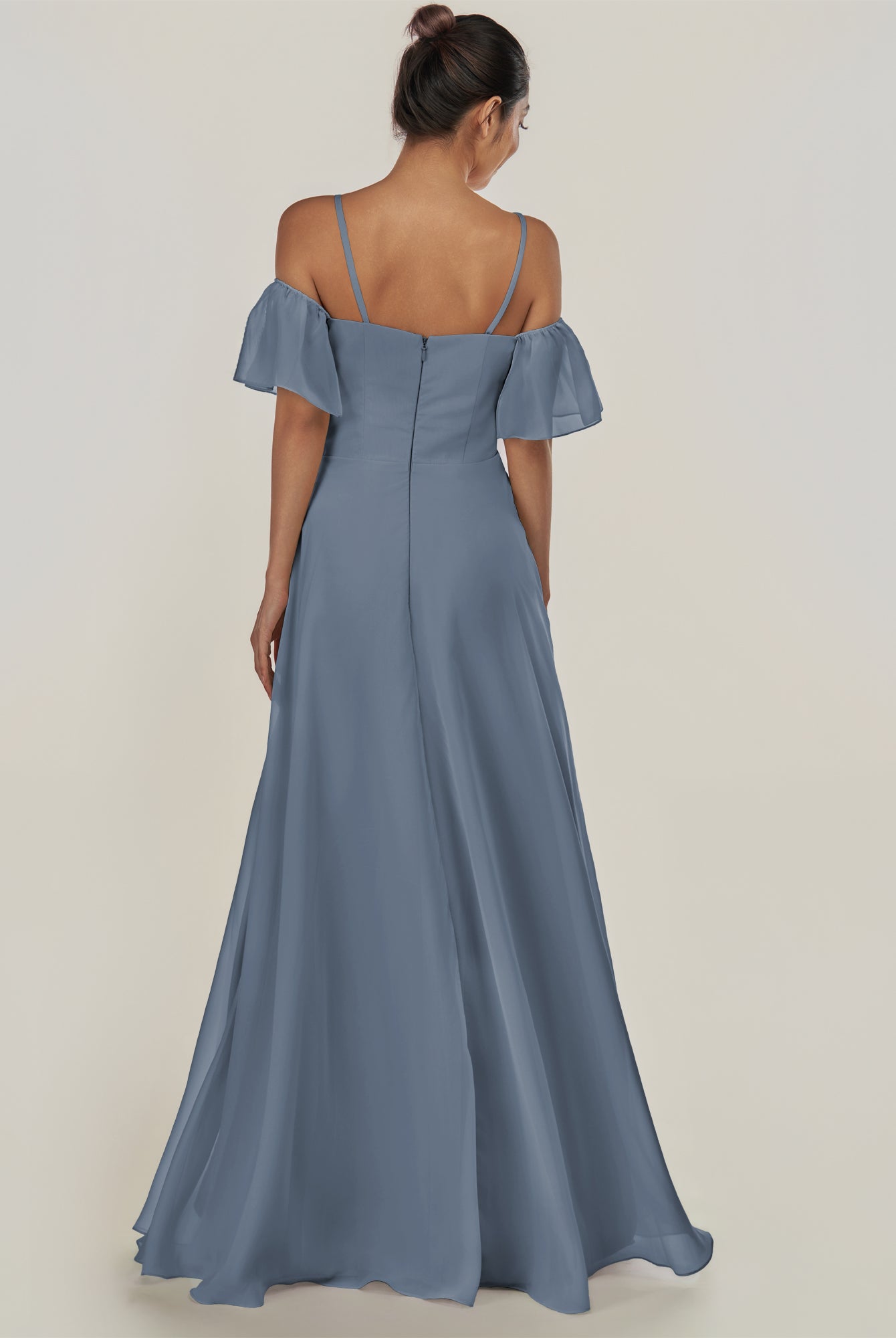KissDress-Olia Neptune A Line Chiffon Off the Shoulder Long Bridesmaid Dress with Slit