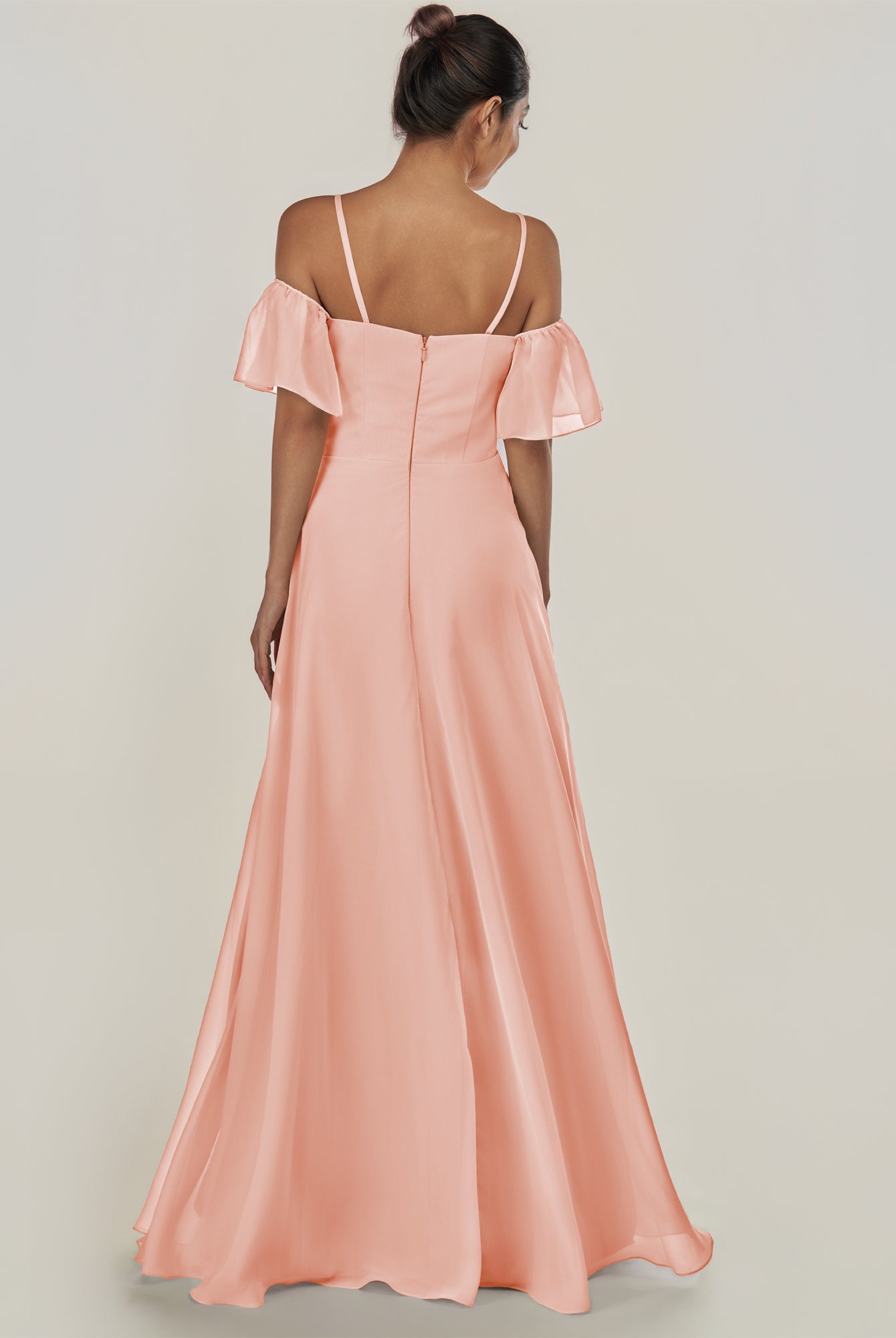 KissDress-Olia Rose Petal A Line Chiffon Off the Shoulder Long Bridesmaid Dress with Slit
