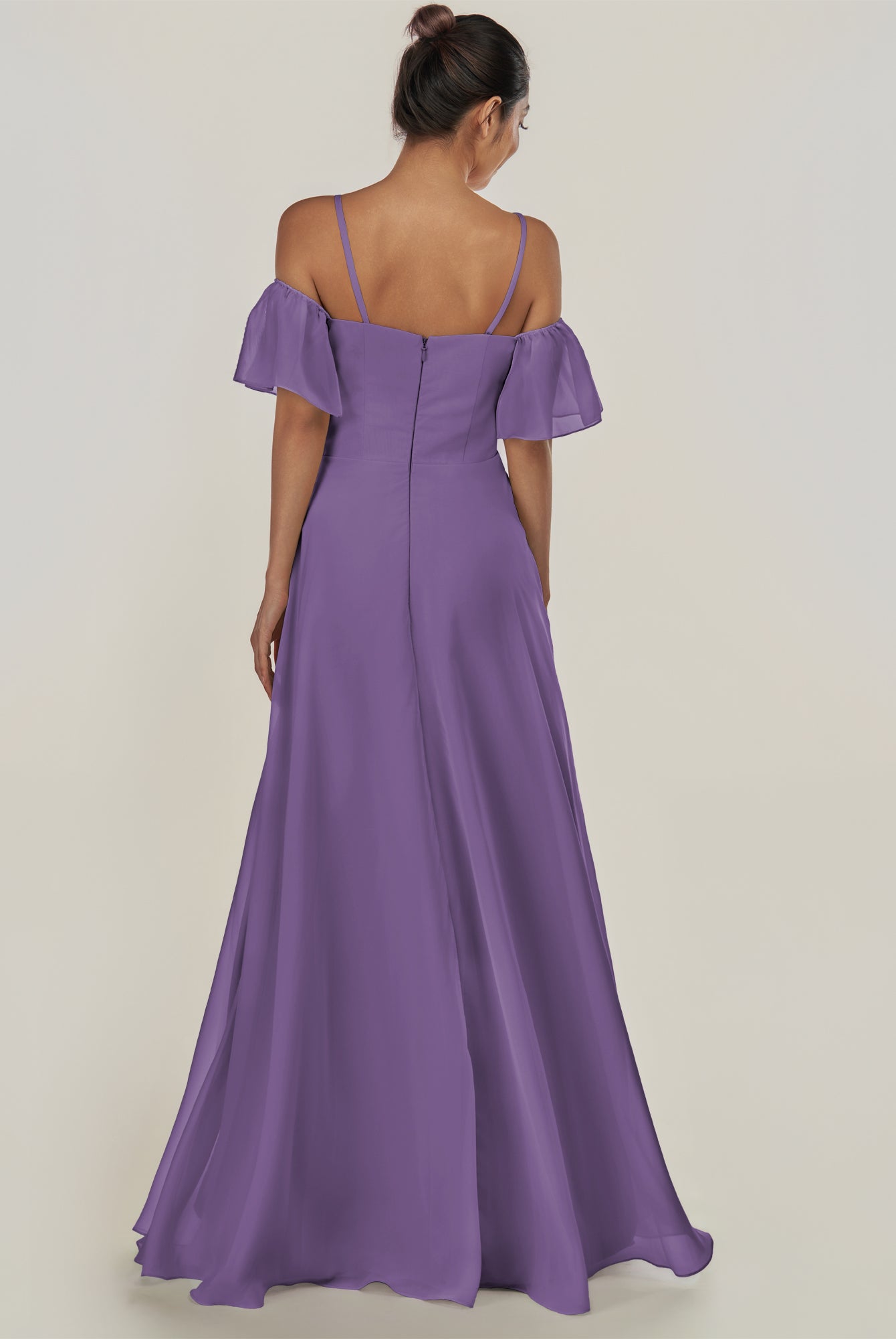 KissDress-Olia Tahiti A Line Chiffon Off the Shoulder Long Bridesmaid Dress with Slit