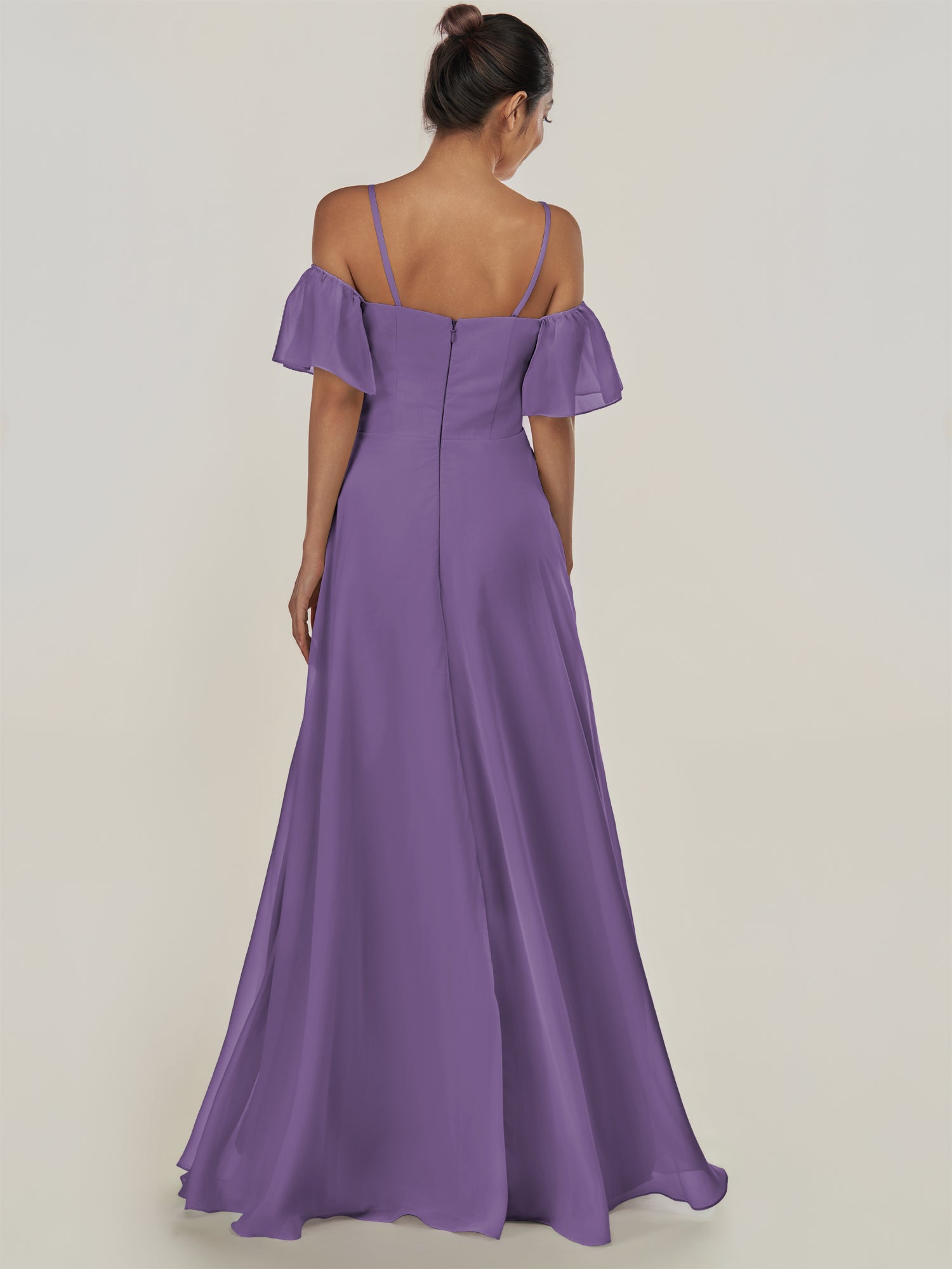 KissDress-Olia Tahiti A Line Chiffon Off the Shoulder Long Bridesmaid Dress with Slit