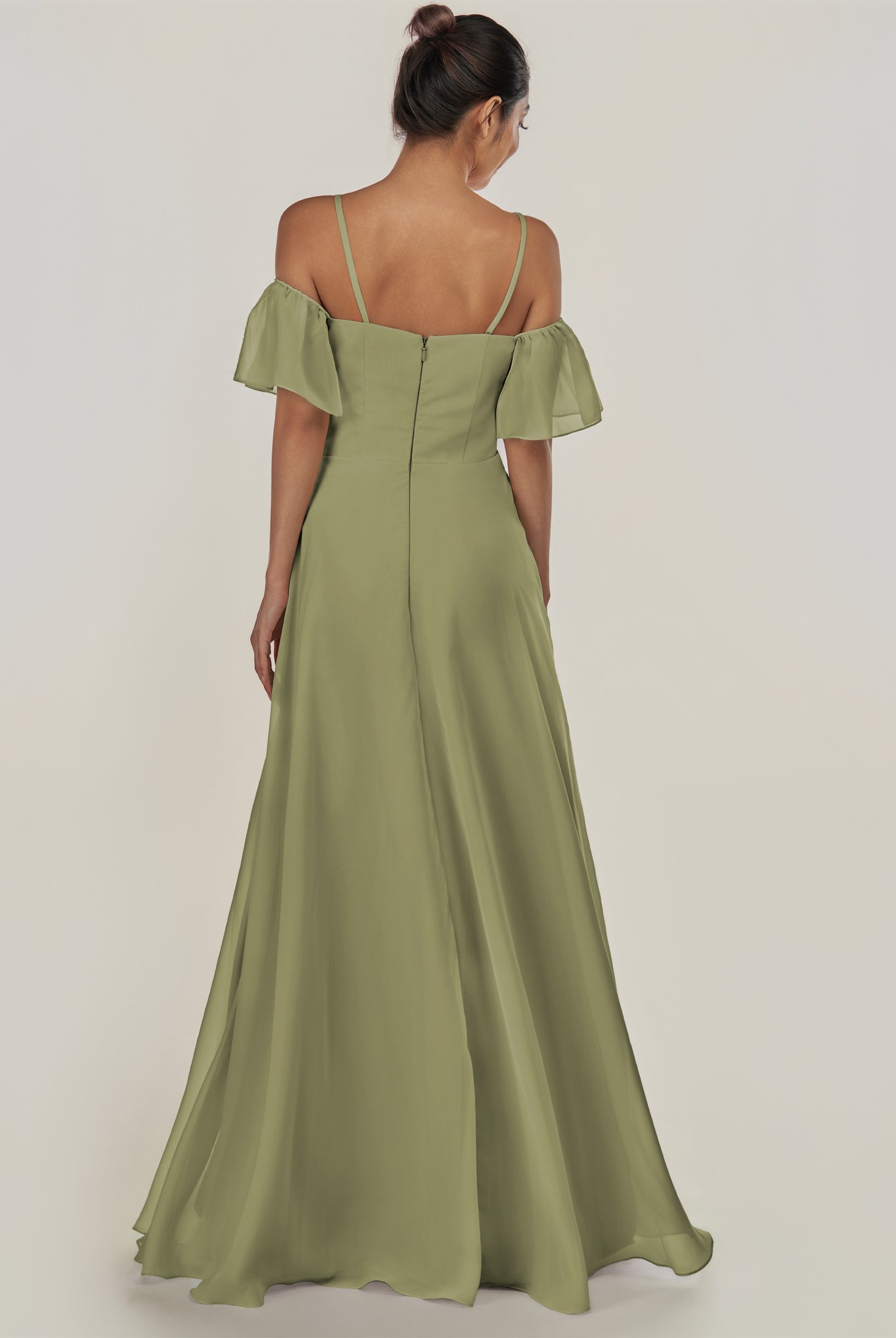KissDress-Olia Thyme A Line Chiffon Off the Shoulder Long Bridesmaid Dress with Slit