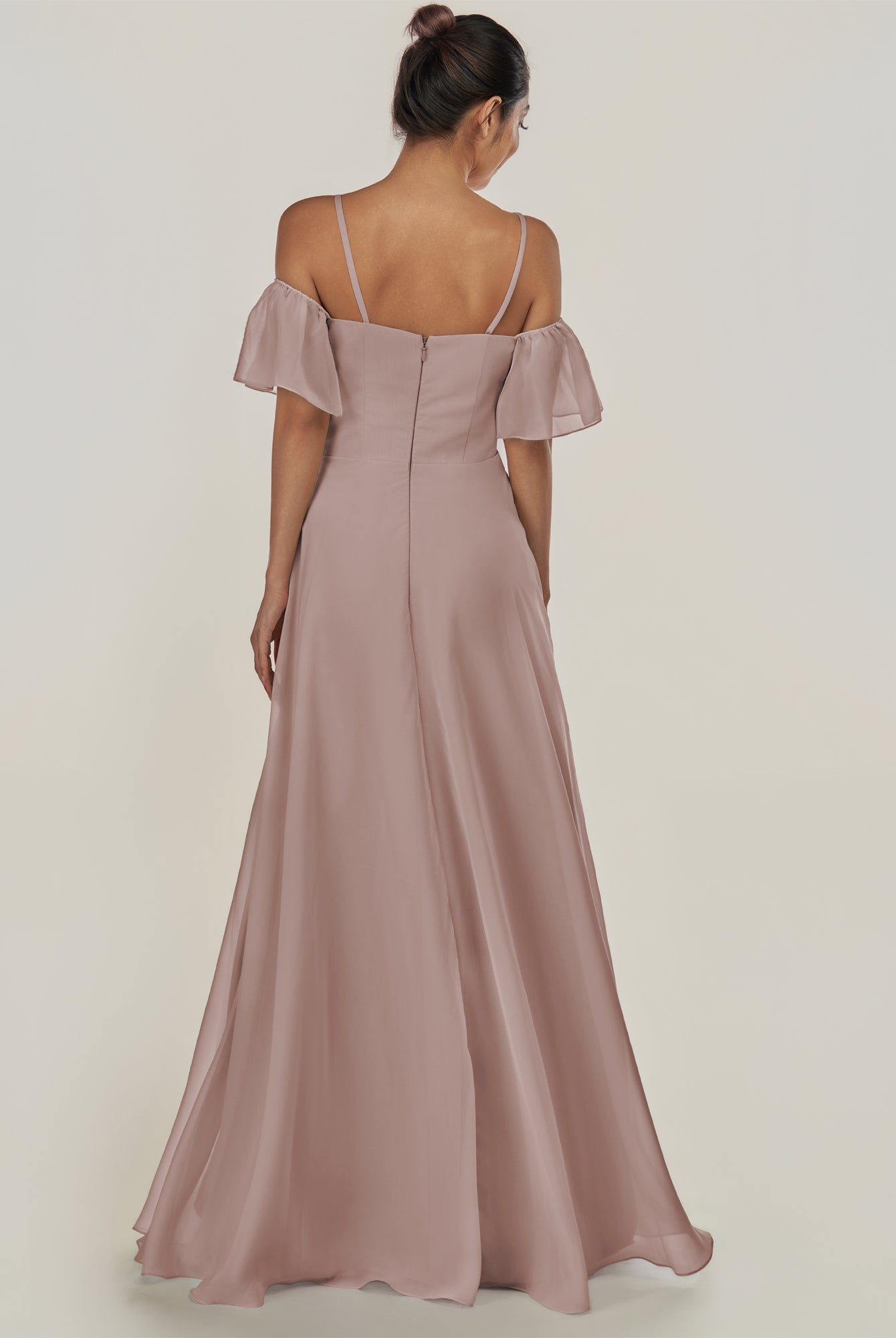 KissDress-Olia Toffee A Line Chiffon Off the Shoulder Long Bridesmaid Dress with Slit