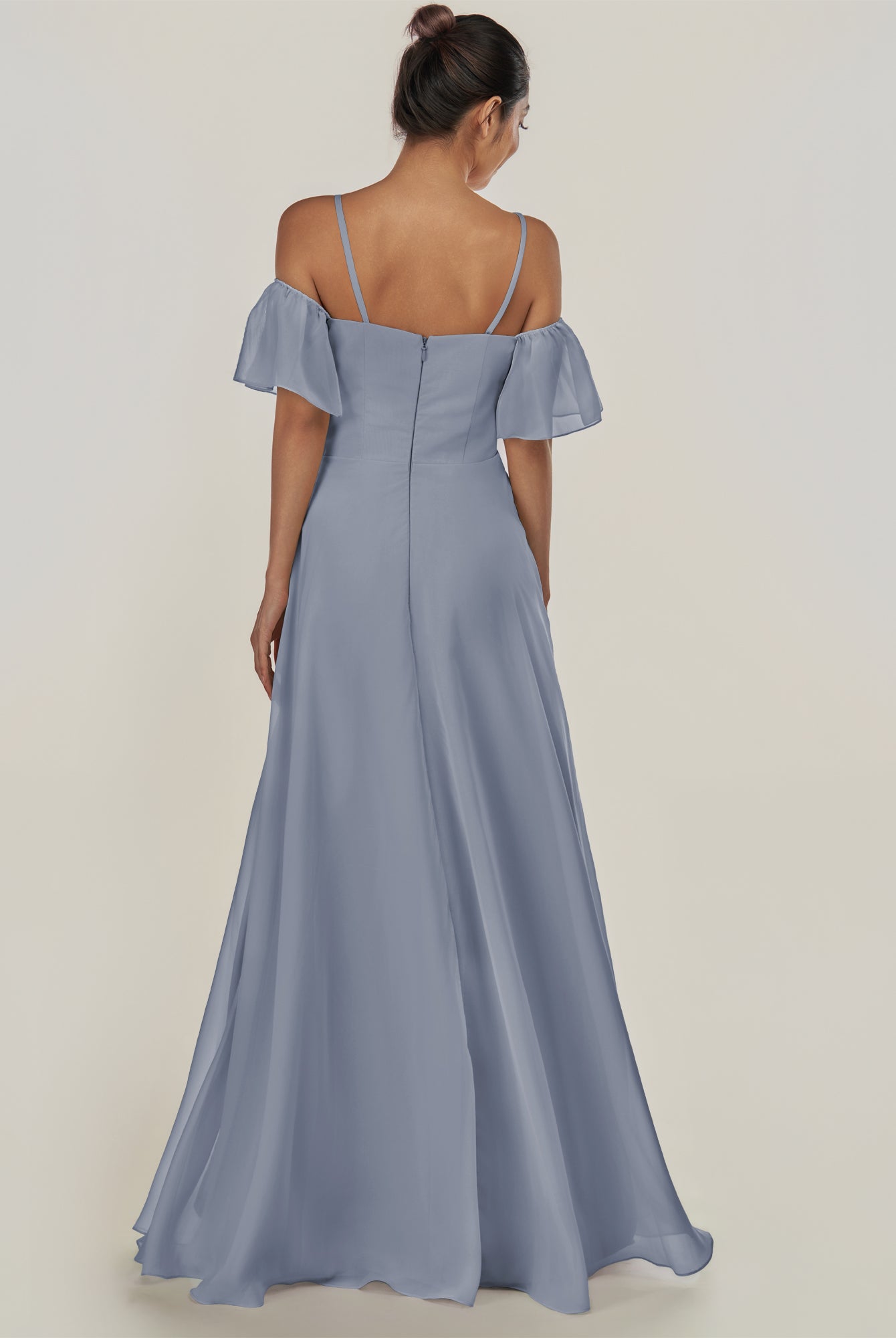 KissDress-Olia Twilight A Line Chiffon Off the Shoulder Long Bridesmaid Dress with Slit