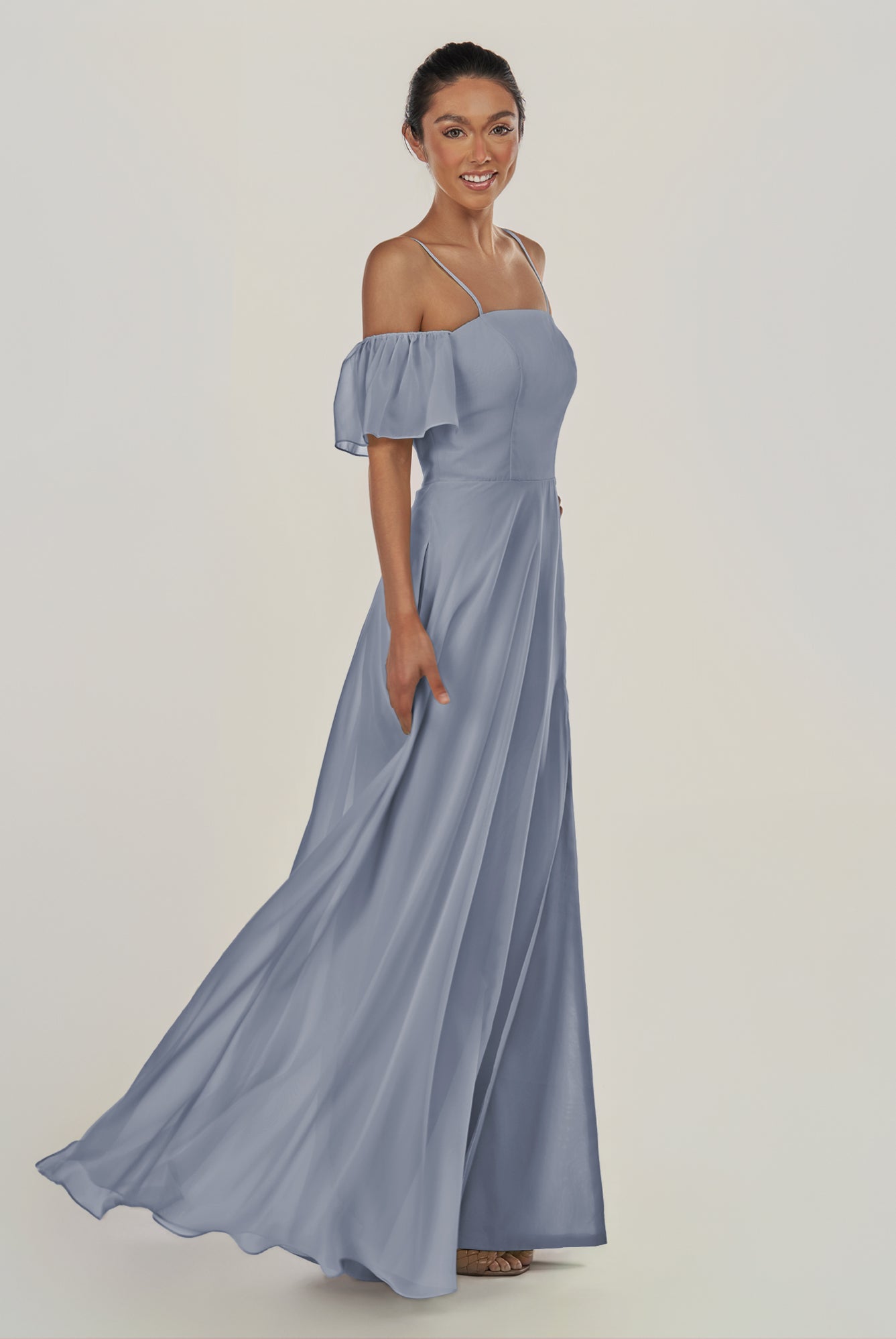 KissDress-Olia Twilight A Line Chiffon Off the Shoulder Long Bridesmaid Dress with Slit
