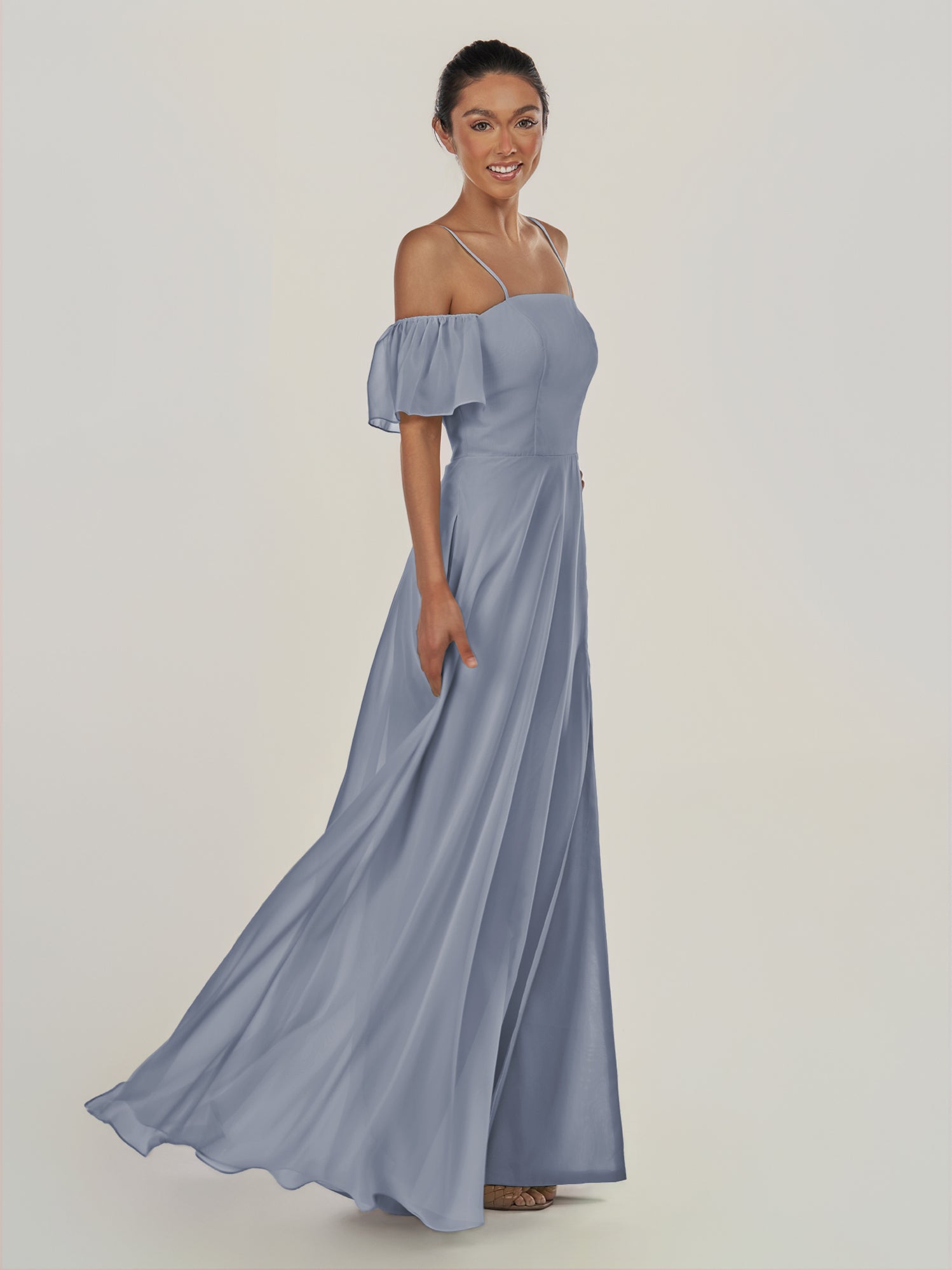 KissDress-Olia Twilight A Line Chiffon Off the Shoulder Long Bridesmaid Dress with Slit