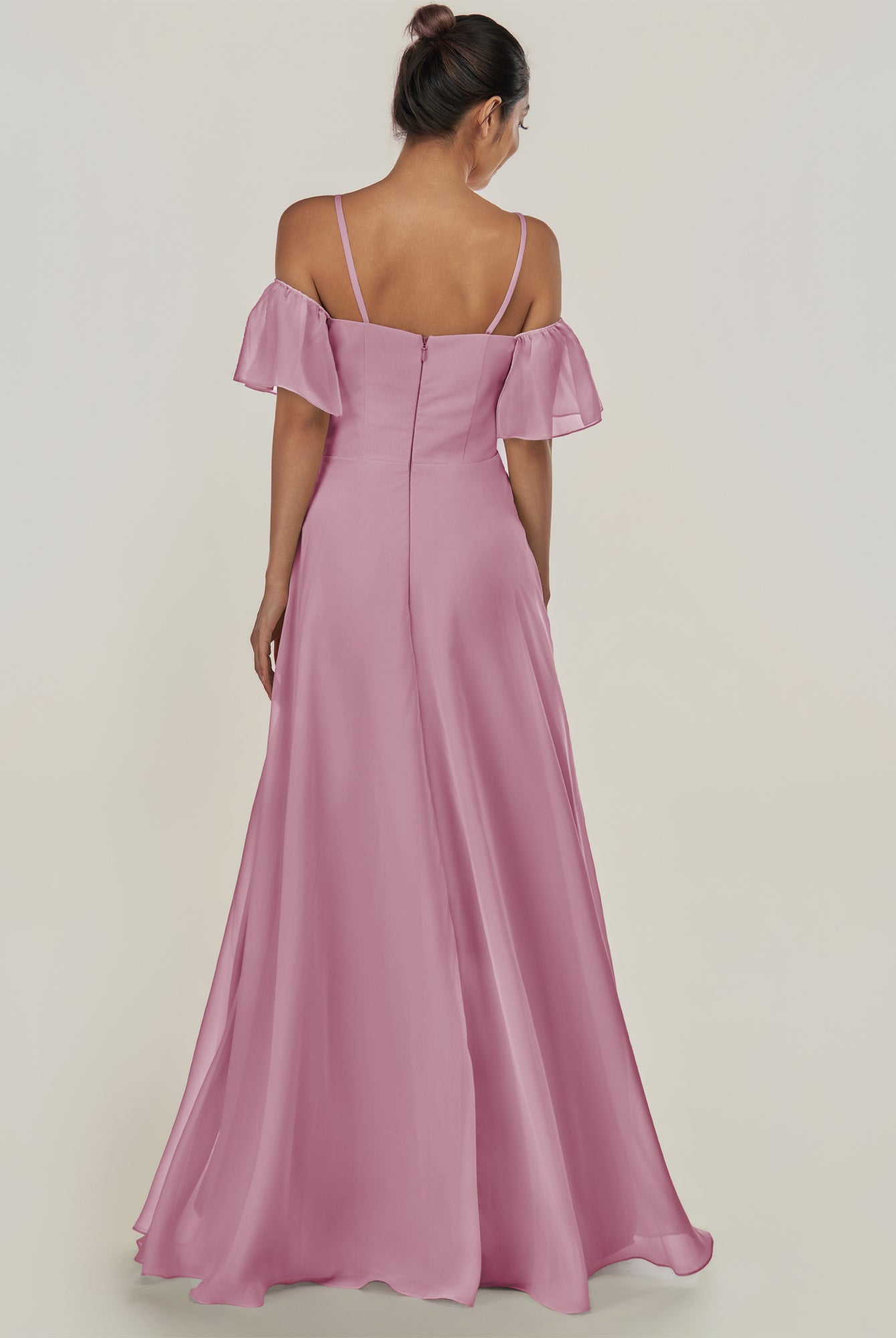 KissDress-Olia Vintage Mauve A Line Chiffon Off the Shoulder Long Bridesmaid Dress with Slit