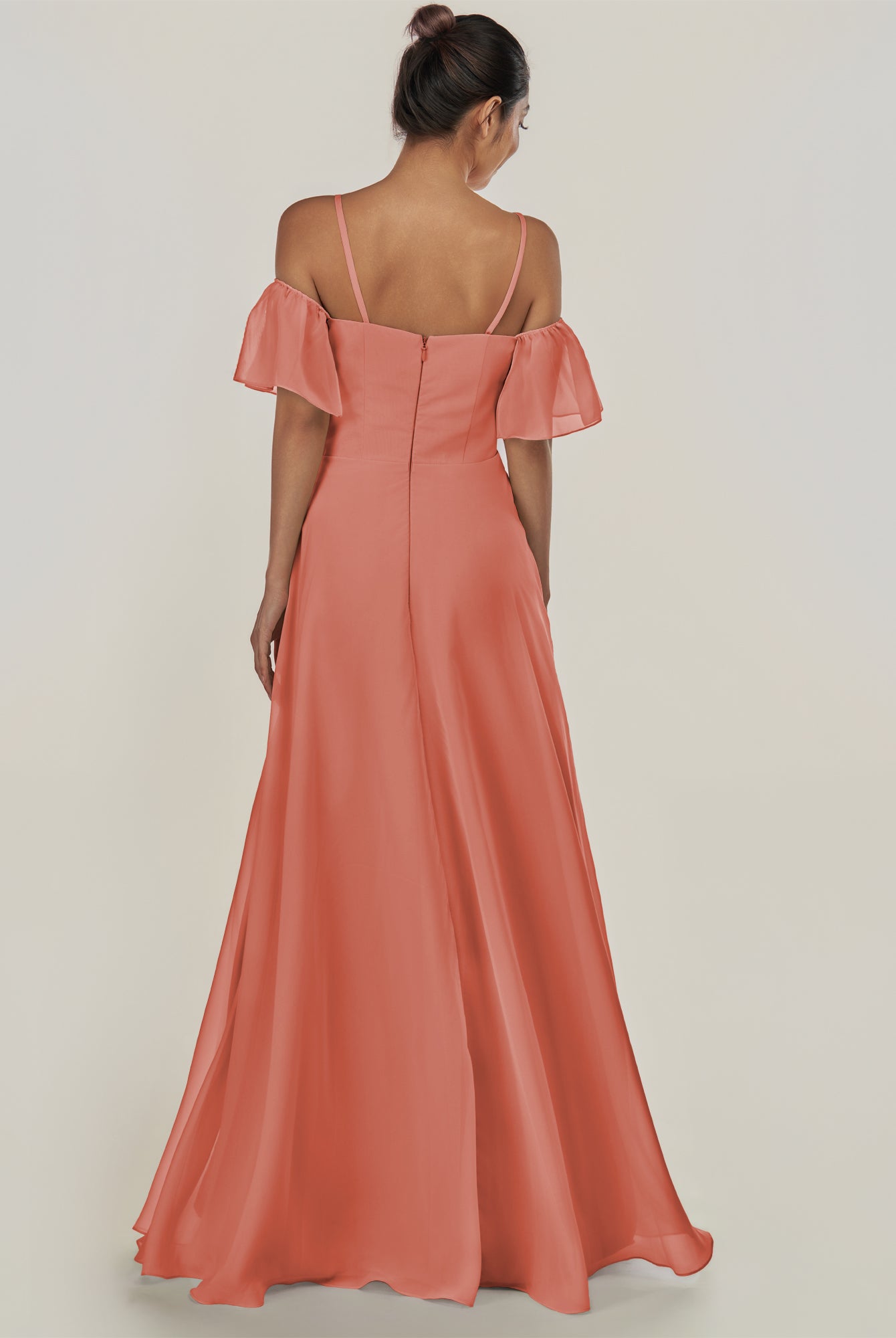 KissDress-Olia Wild Rose A Line Chiffon Off the Shoulder Long Bridesmaid Dress with Slit