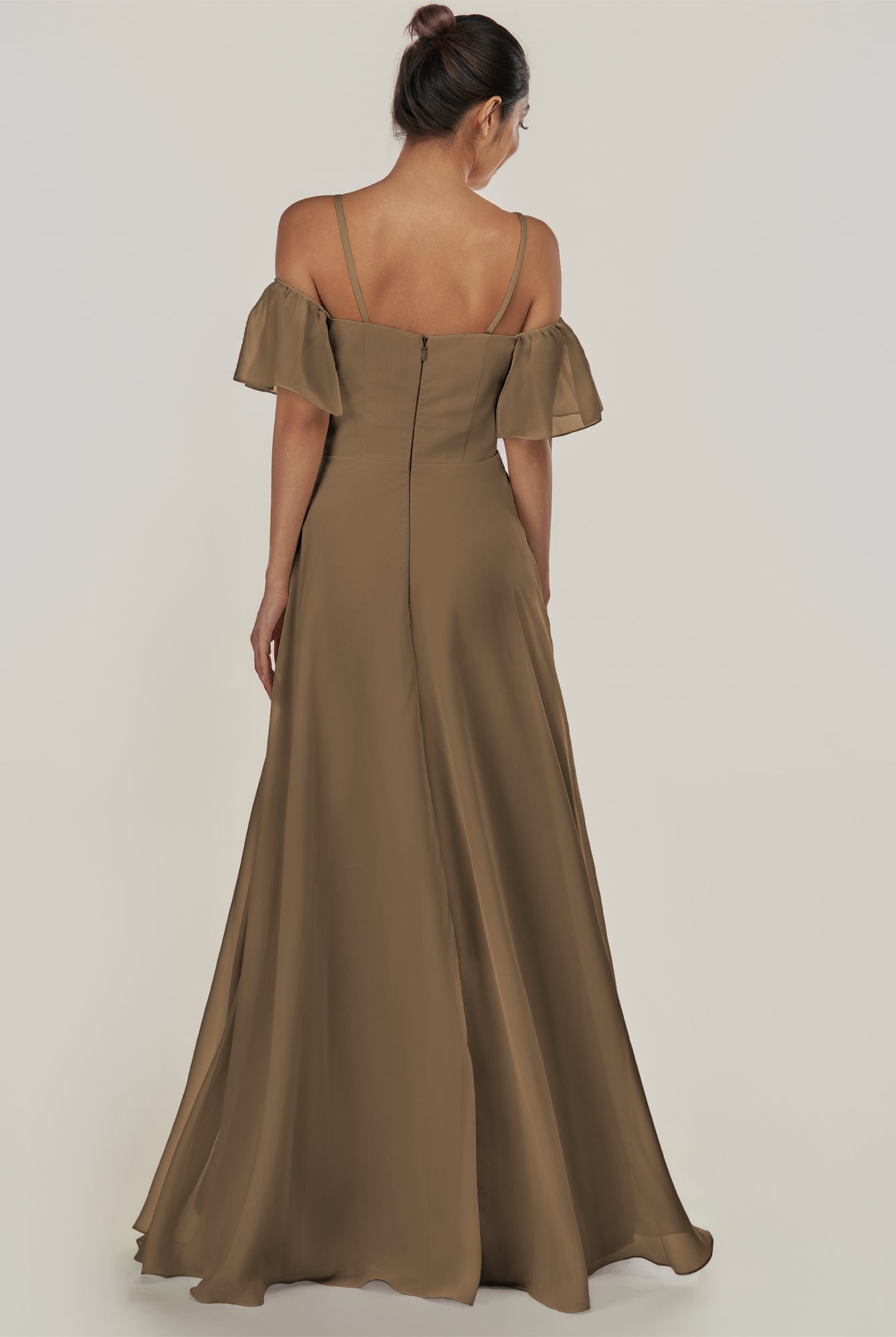KissDress-Olia Willow Green A Line Chiffon Off the Shoulder Long Bridesmaid Dress with Slit