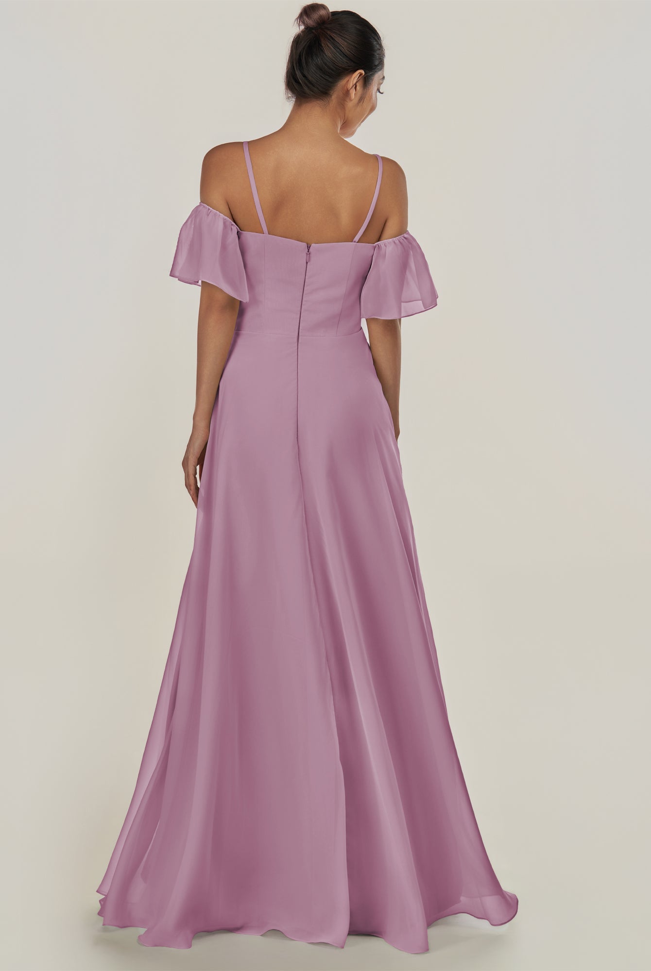 KissDress-Olia Wisteria A Line Chiffon Off the Shoulder Long Bridesmaid Dress with Slit