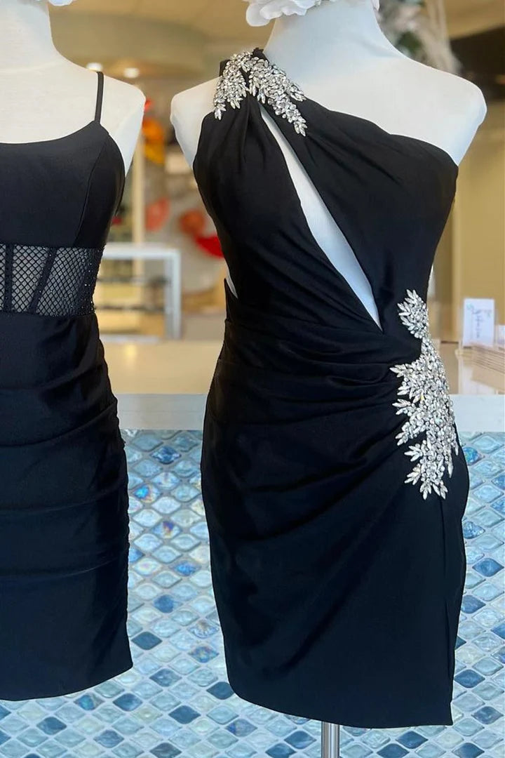 Sheath One Shoulder Pleated Satin Homecoming Dress