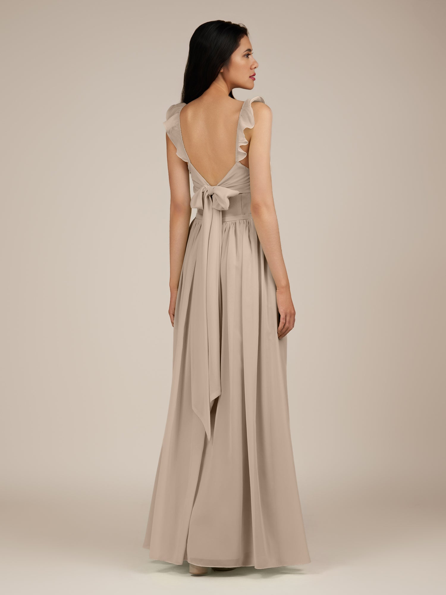 KissDress-Onyx Almond A Line Sweetheart Chiffon Ruffled Long Bridesmaid Dress with Slit