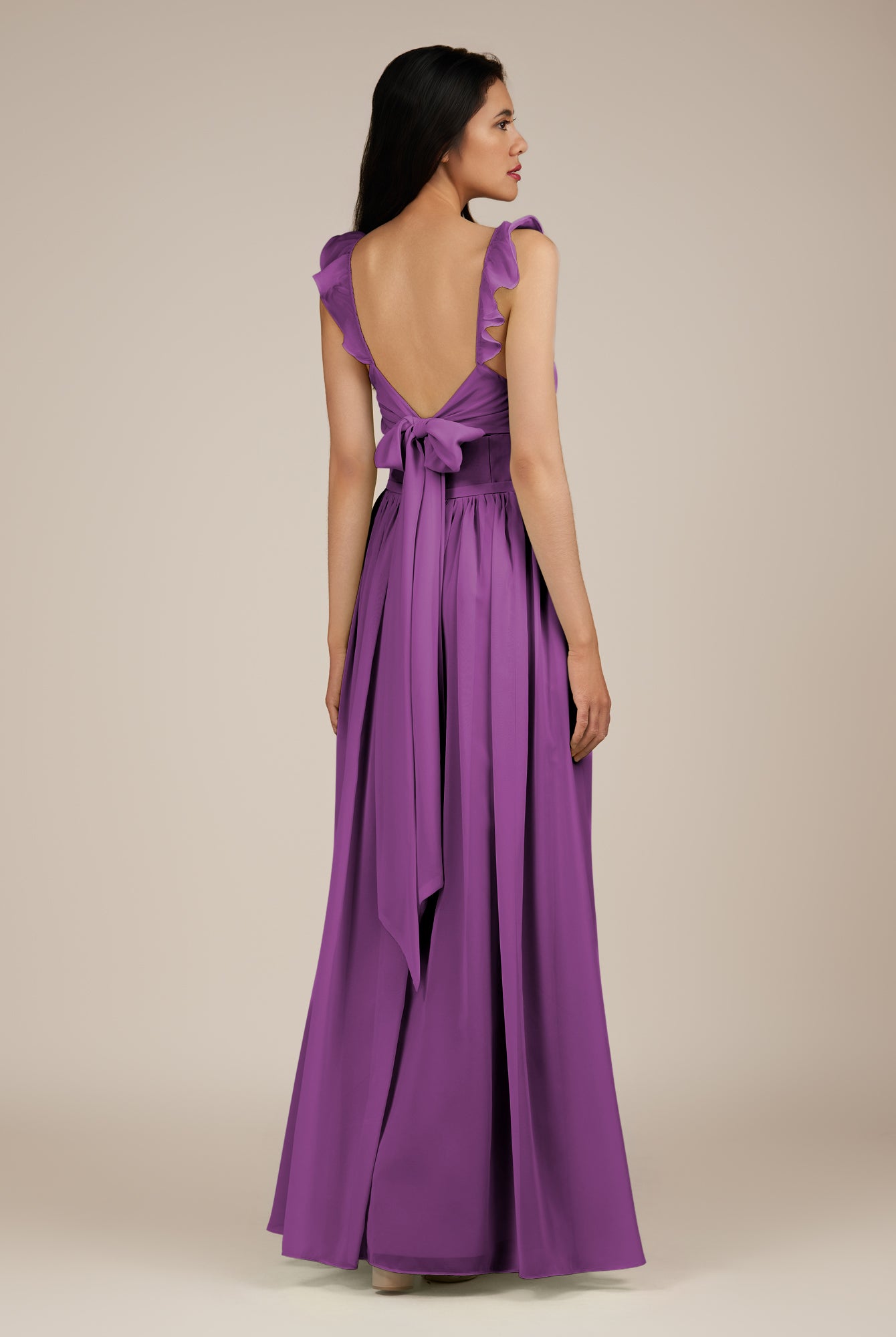 KissDress-Onyx Amethyst A Line Sweetheart Chiffon Ruffled Long Bridesmaid Dress with Slit
