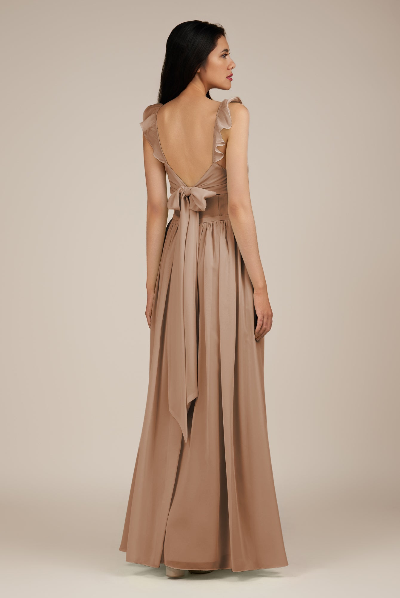 KissDress-Onyx Bronzer A Line Sweetheart Chiffon Ruffled Long Bridesmaid Dress with Slit