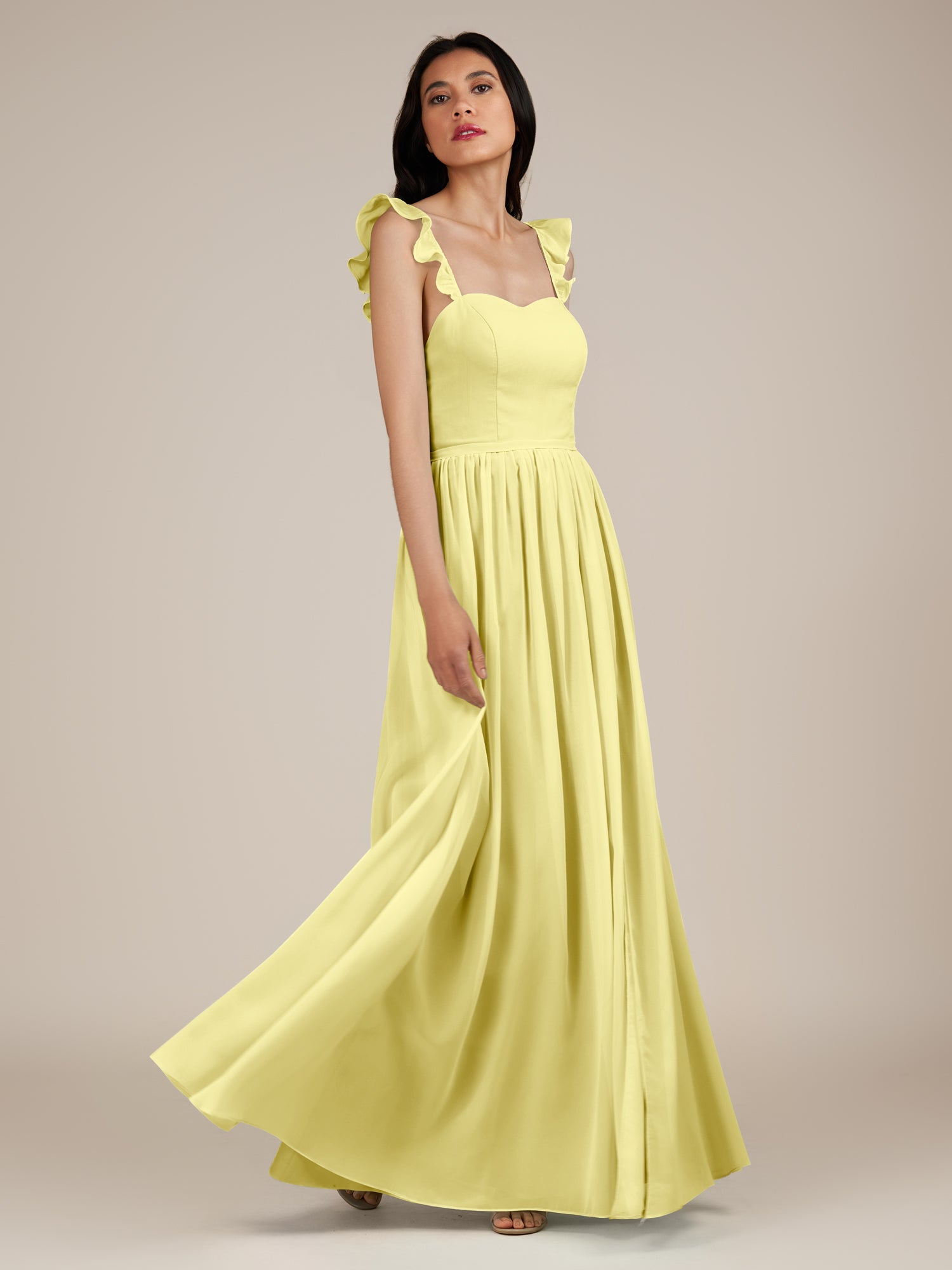 KissDress-Onyx Buttercup A Line Sweetheart Chiffon Ruffled Long Bridesmaid Dress with Slit