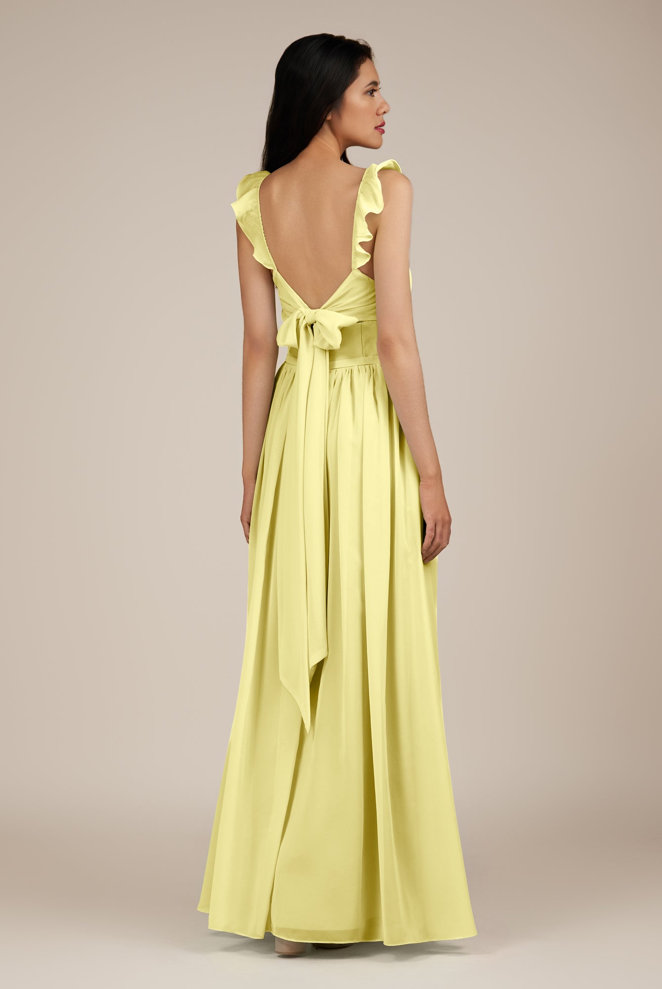 KissDress-Onyx Buttercup A Line Sweetheart Chiffon Ruffled Long Bridesmaid Dress with Slit